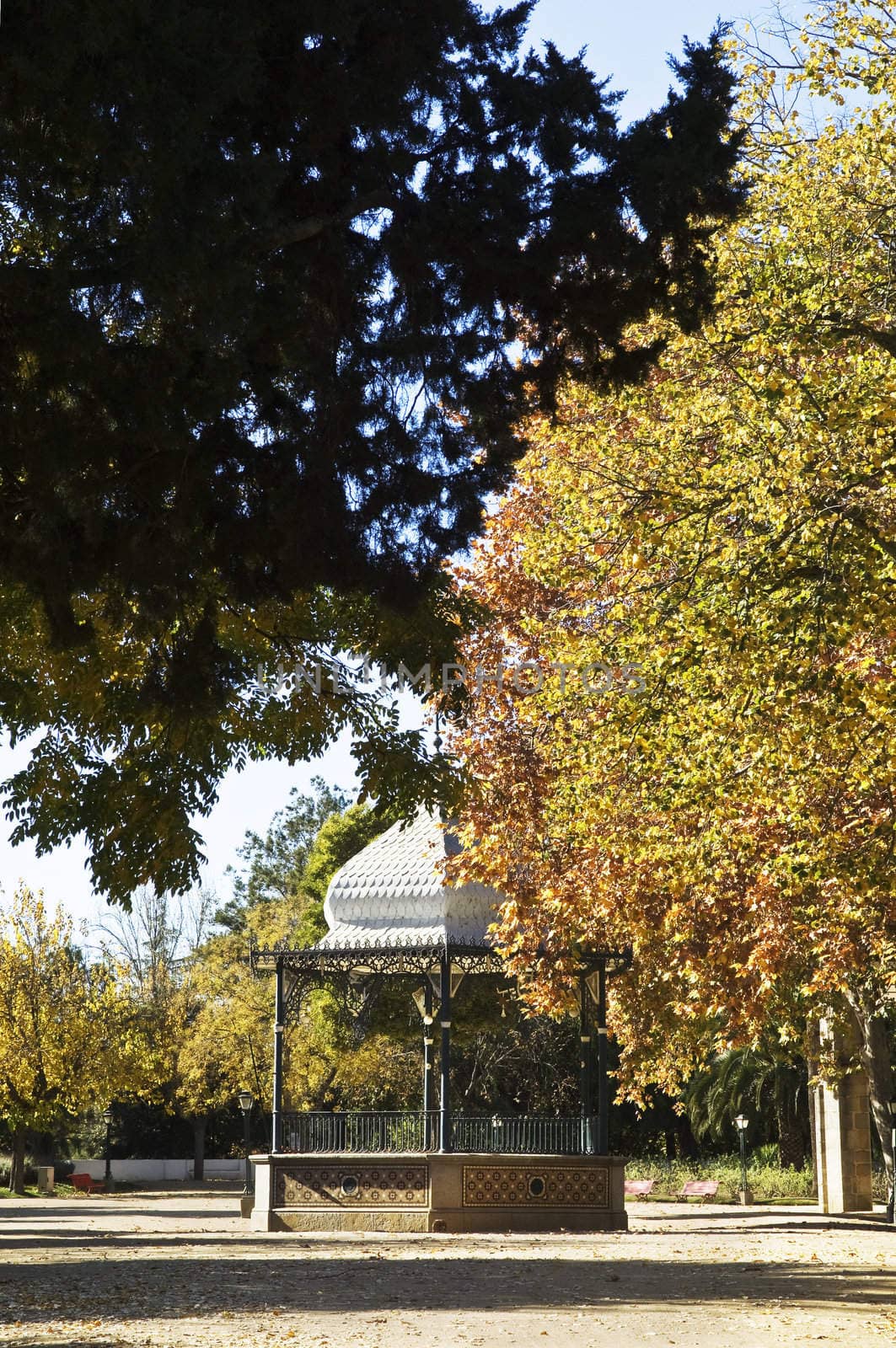 Beautiful ironwork bandstand in a park, Portugal
