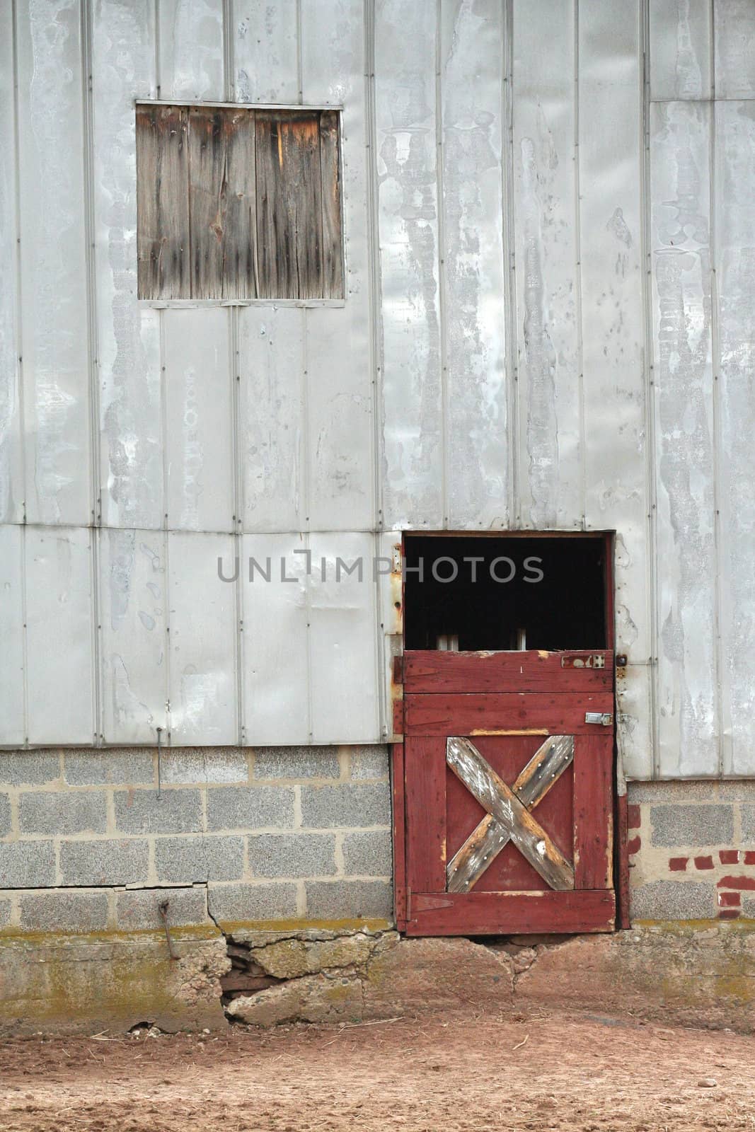 A Old barn door and window