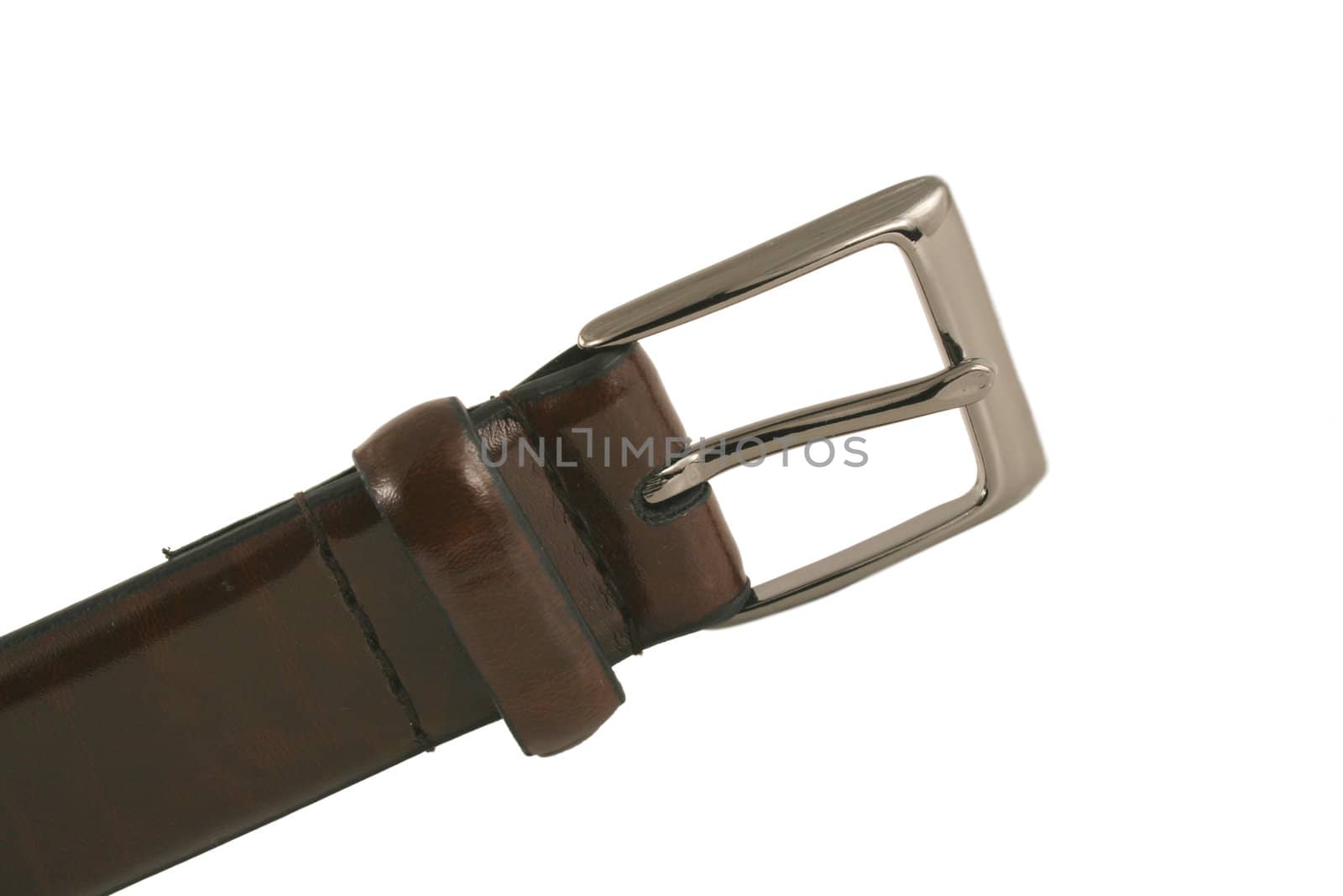 A Isolated brown leather belt with buckle