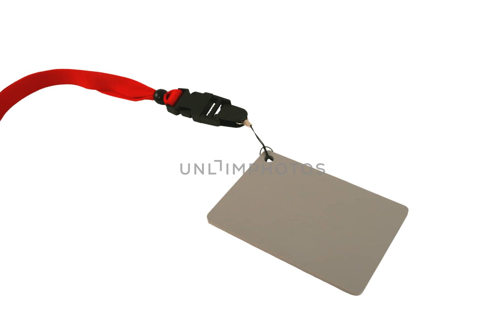 A Photographers grey card withe red lanyard