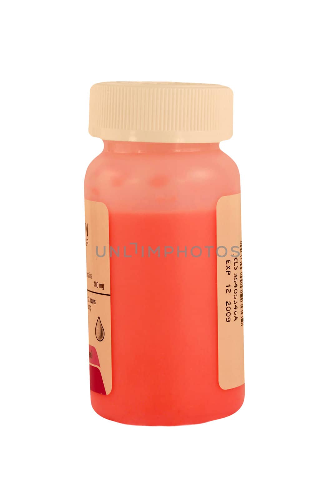 A Isolated childrens pink medicine bottle