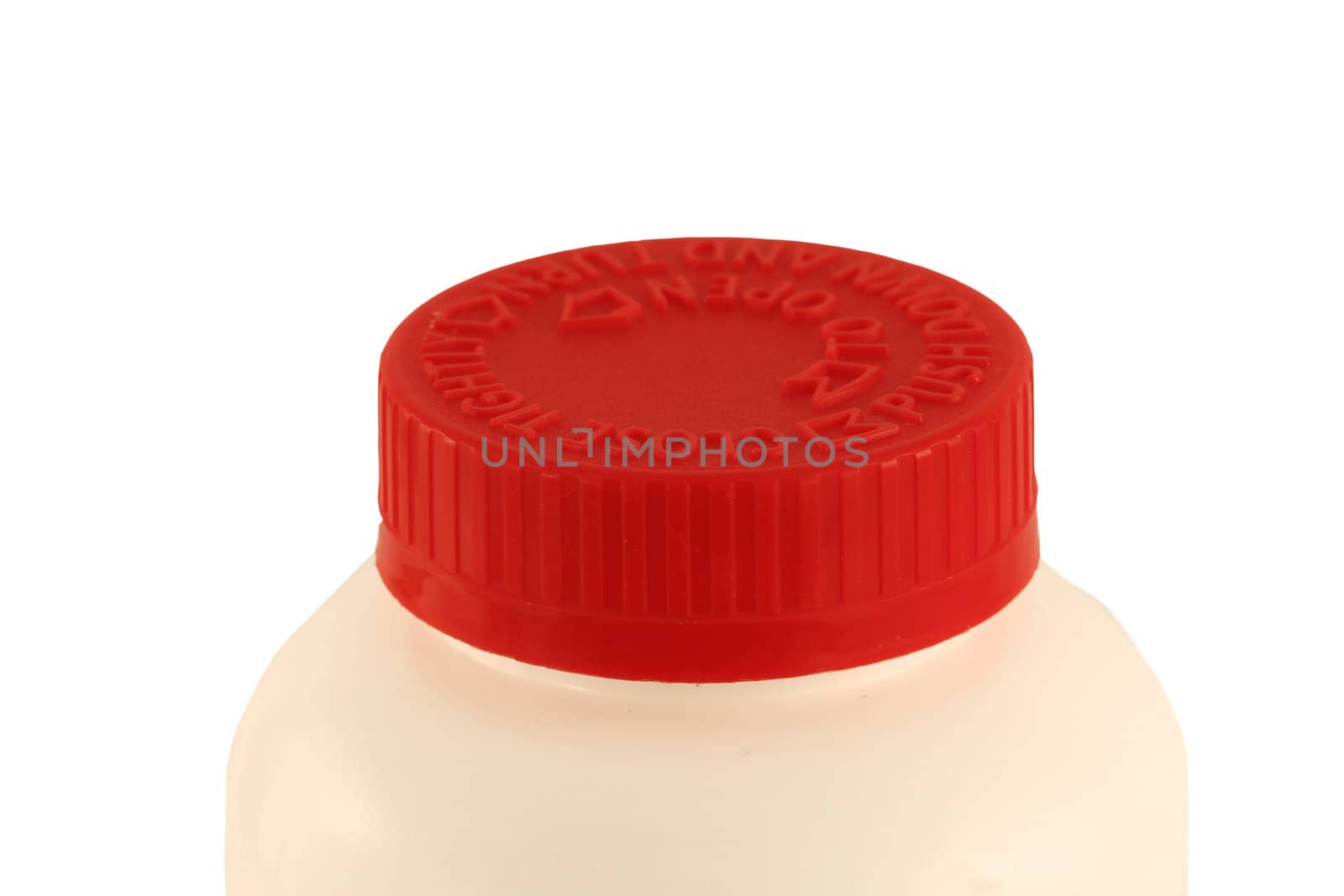 Isolated child proof cap on a medicine bottle