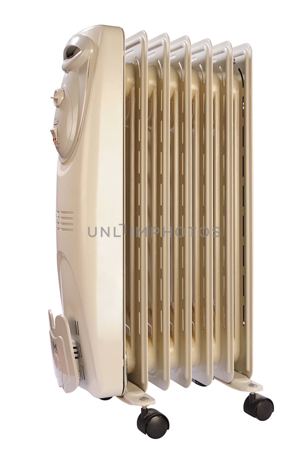 Electric oil heater on white with clipping path