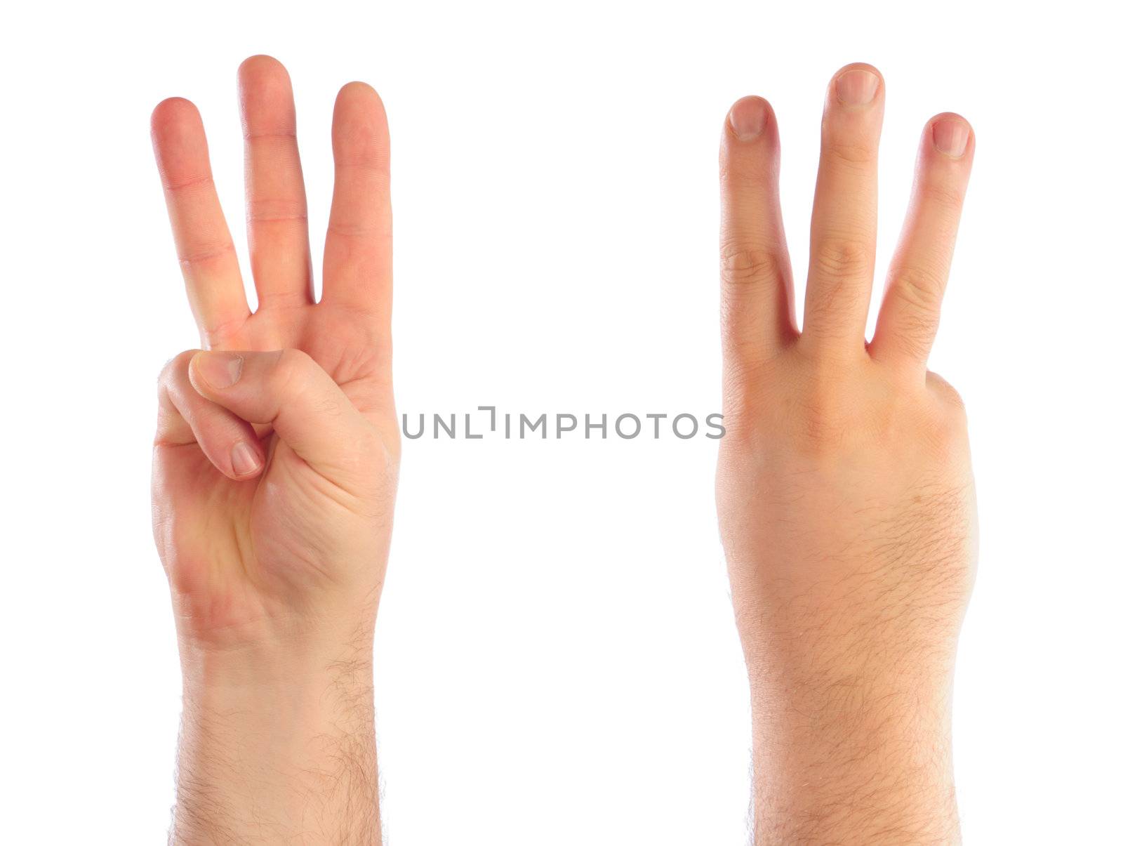Male hands counting number 3