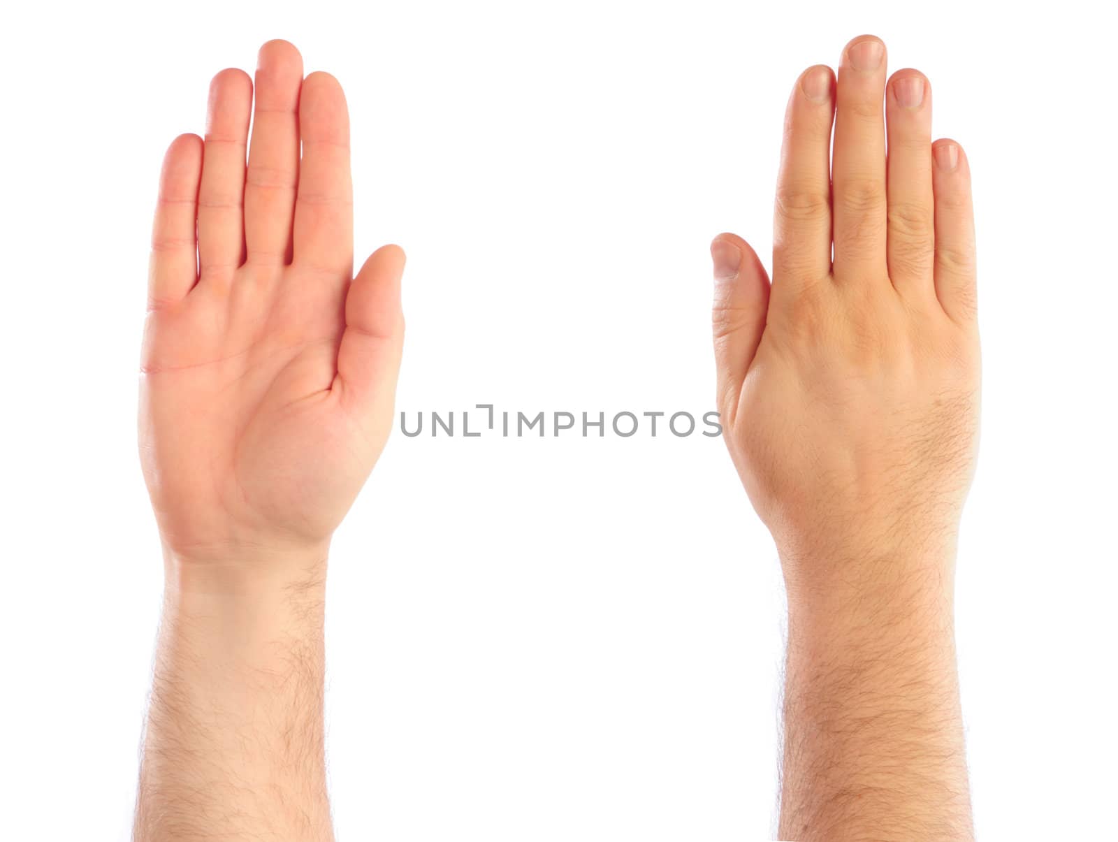 Male hands counting. Attention. Stop