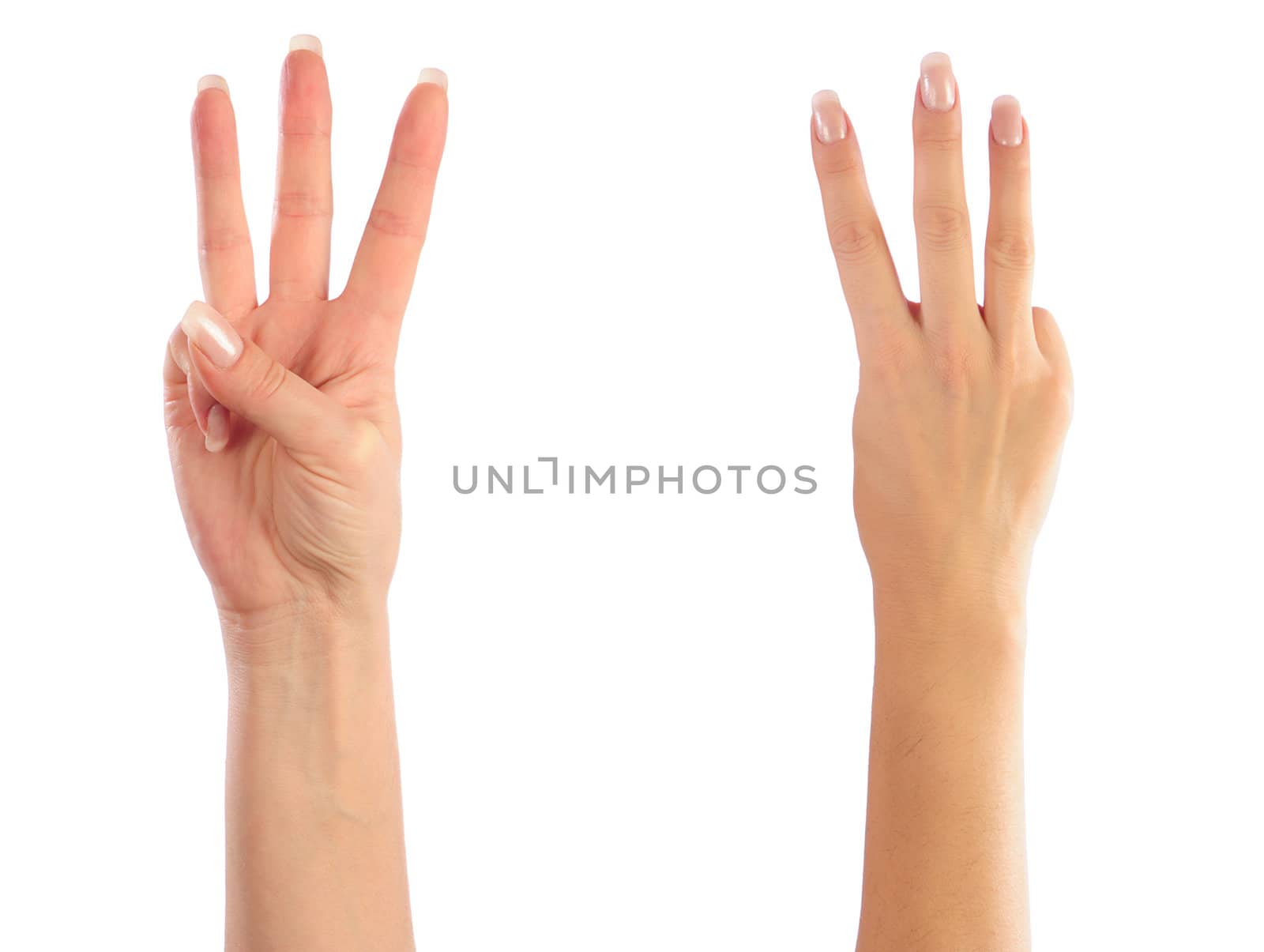 Female hands counting number 3