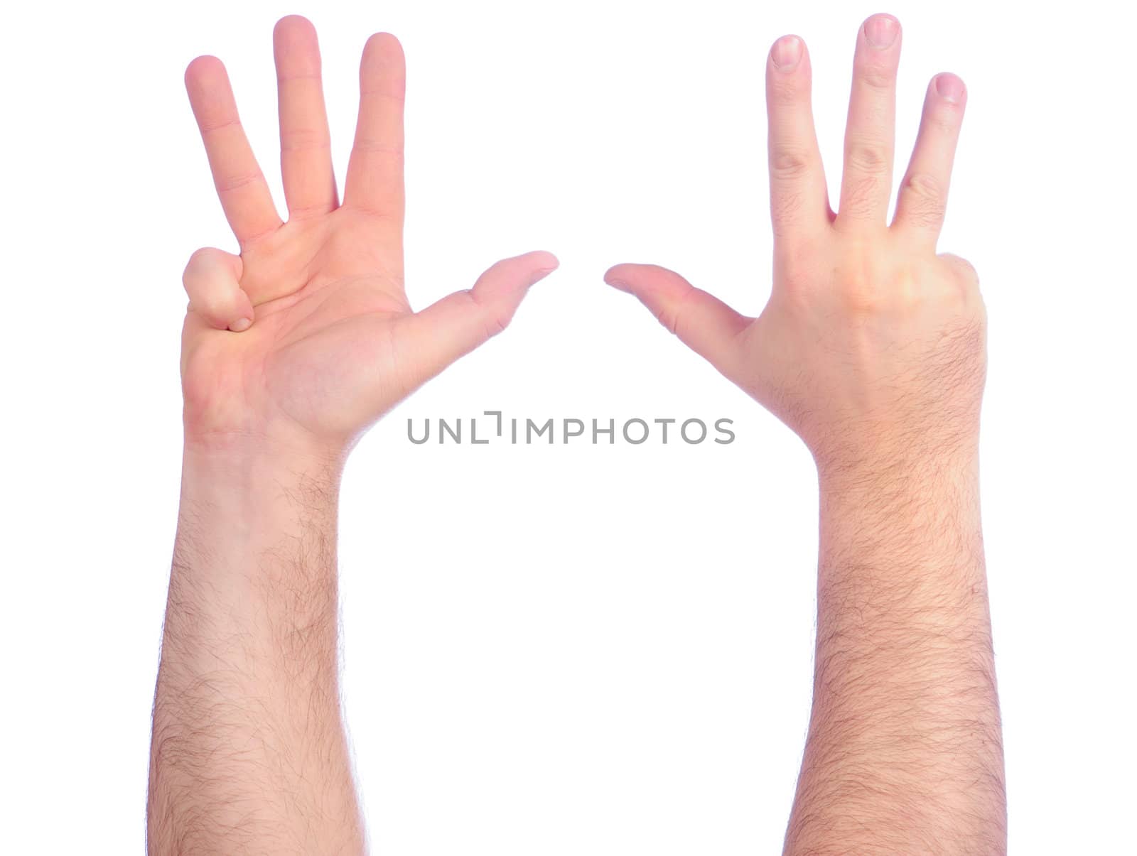 Male hands counting. Number 4