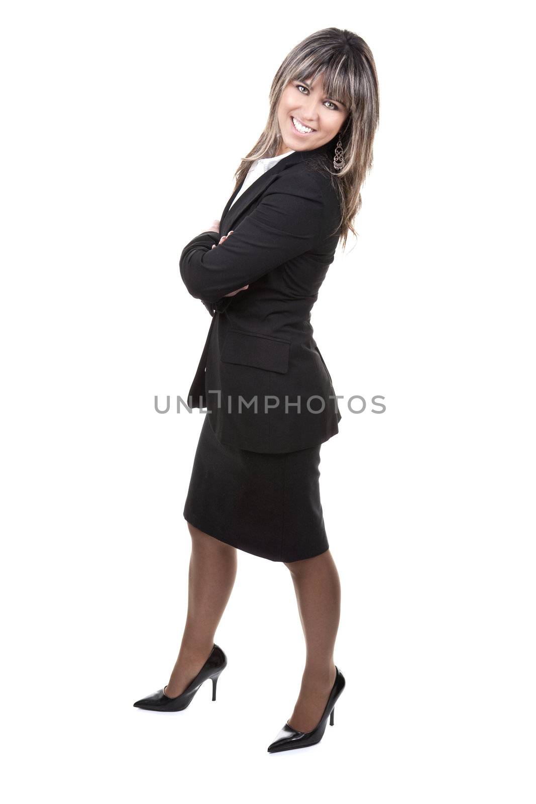 beautiful young businesswoman isolated on white background