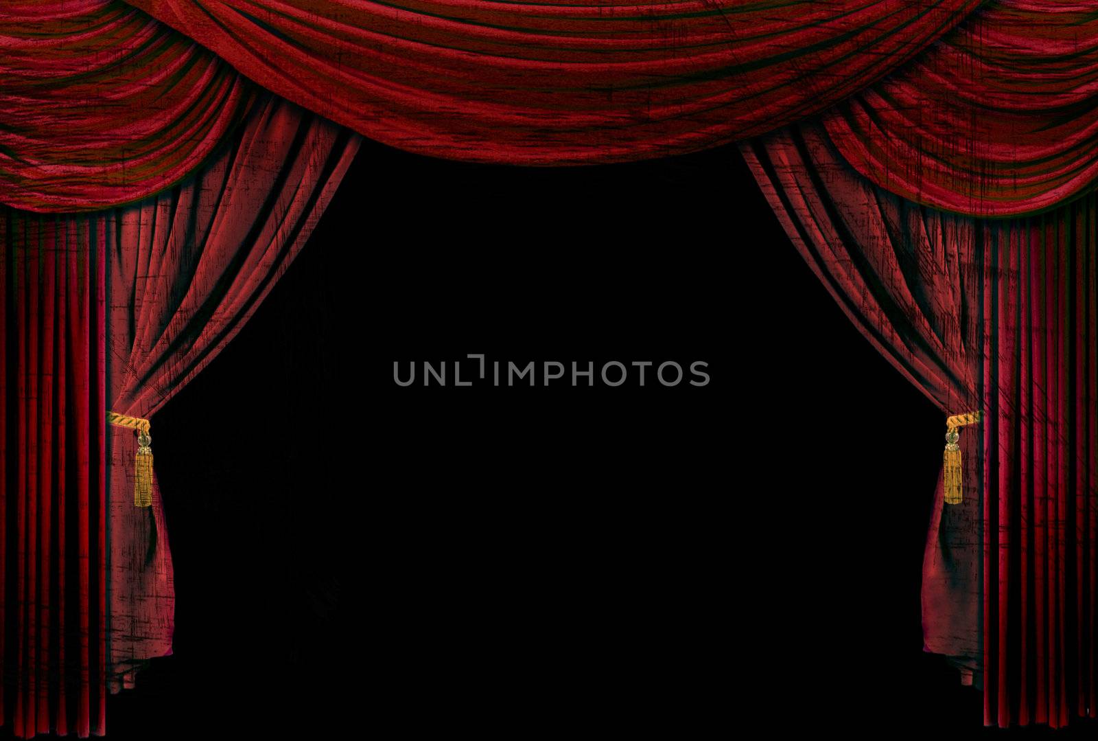 Old fashioned, elegant theater stage with velvet curtains.