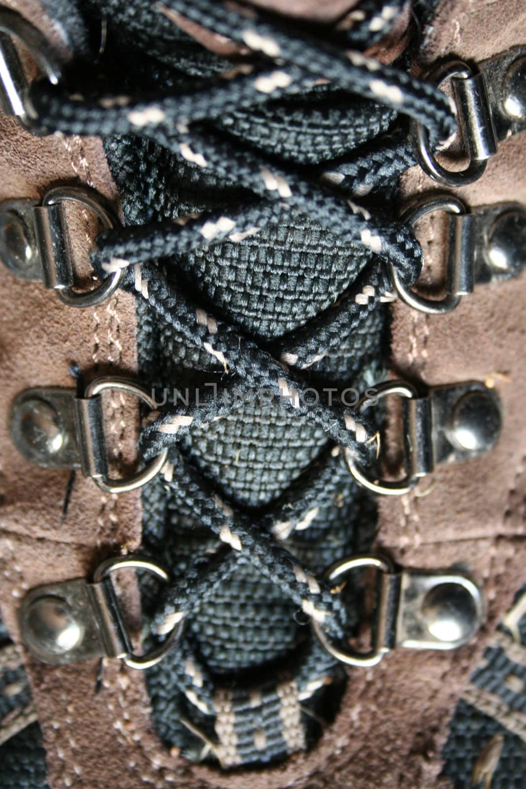 A close up of hiking boot laces