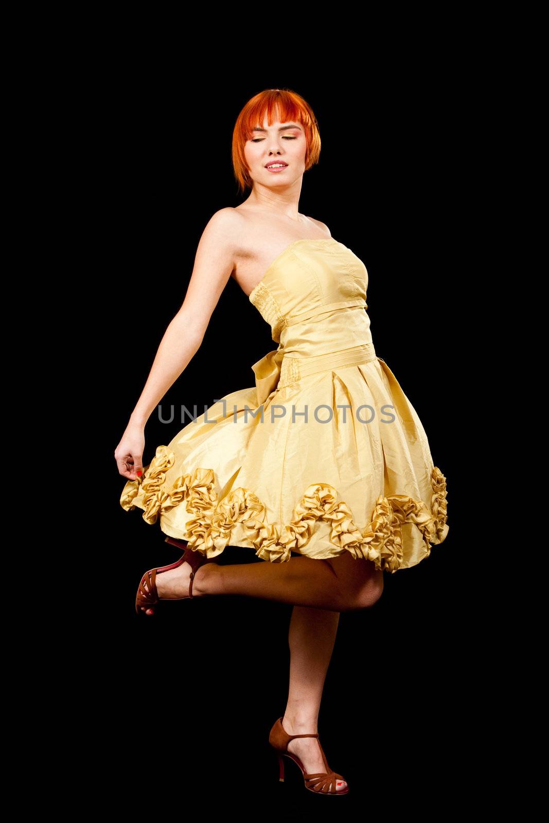 Redhead in yellow dress by phakimata