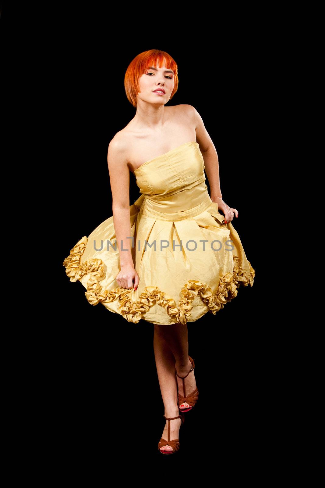 Redhead in yellow dress by phakimata