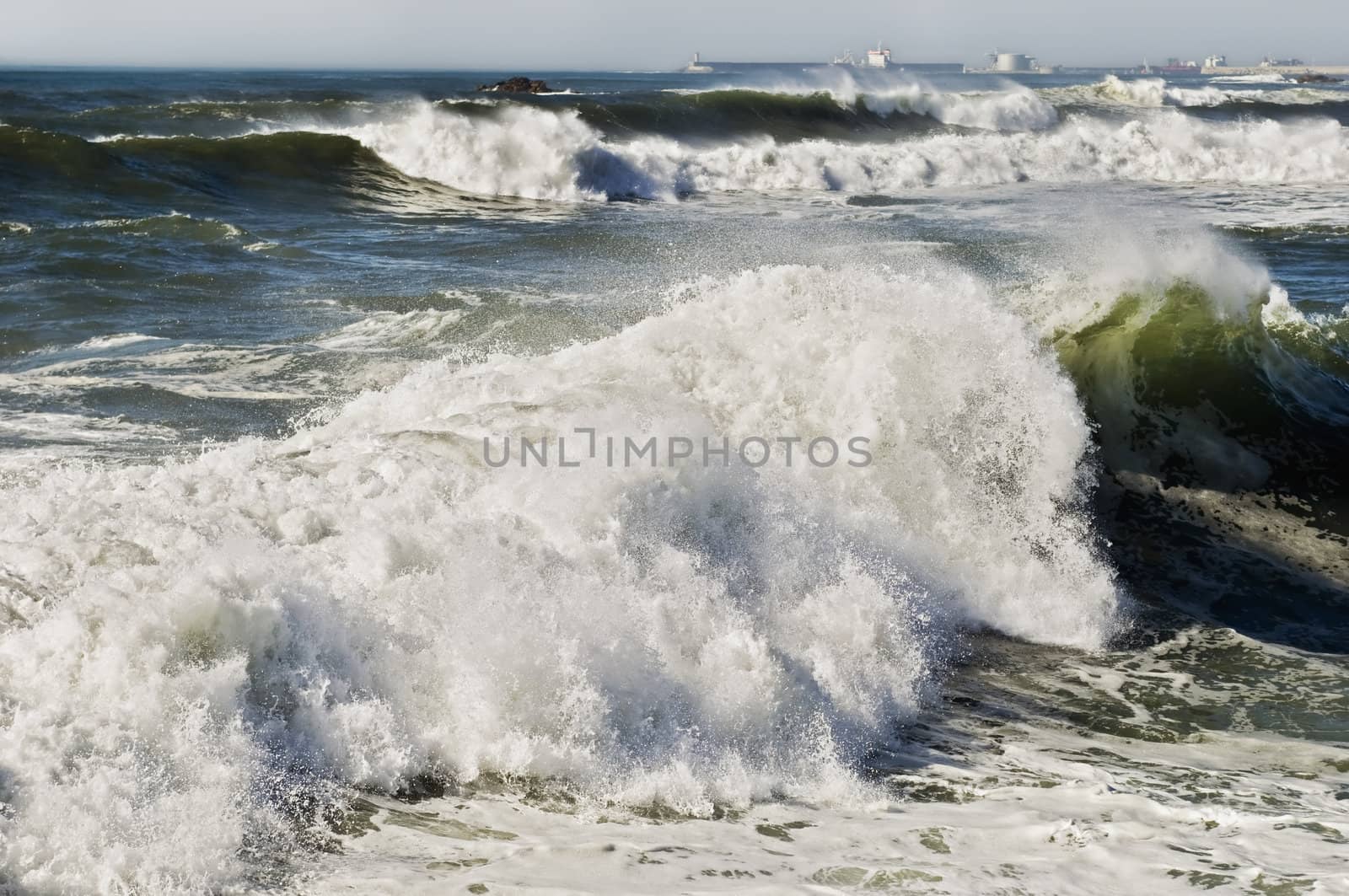 Churning sea in the northern coast of Portugal
