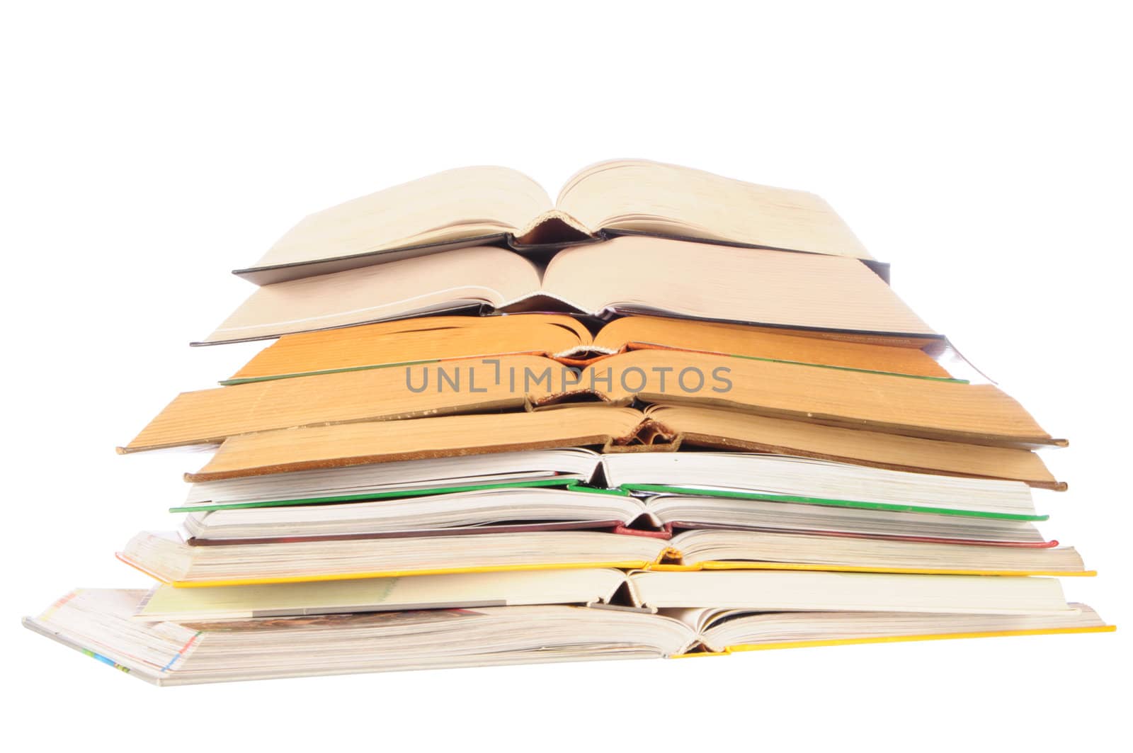 stack of opened books isolated on white background 