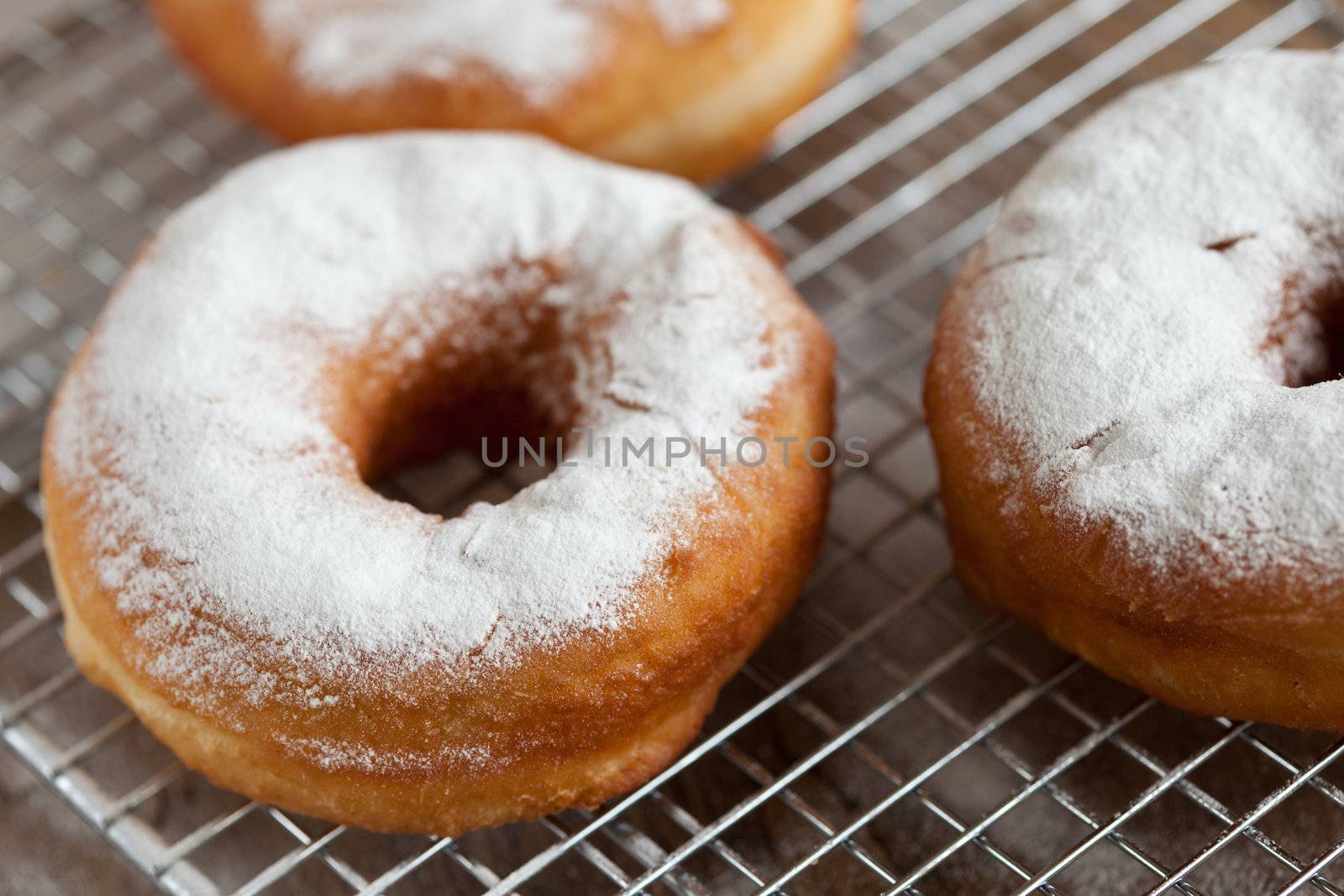 Delicious and homemade doughnuts sprinkled with icing sugar