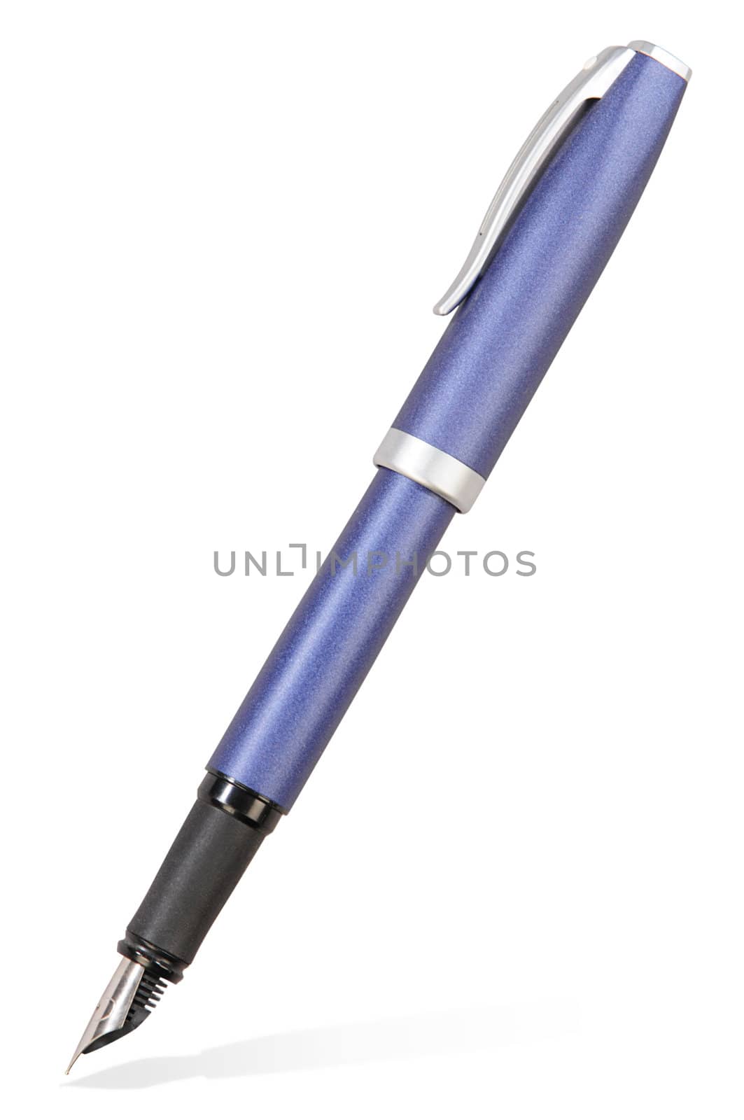 isolated blue ink pen on white background