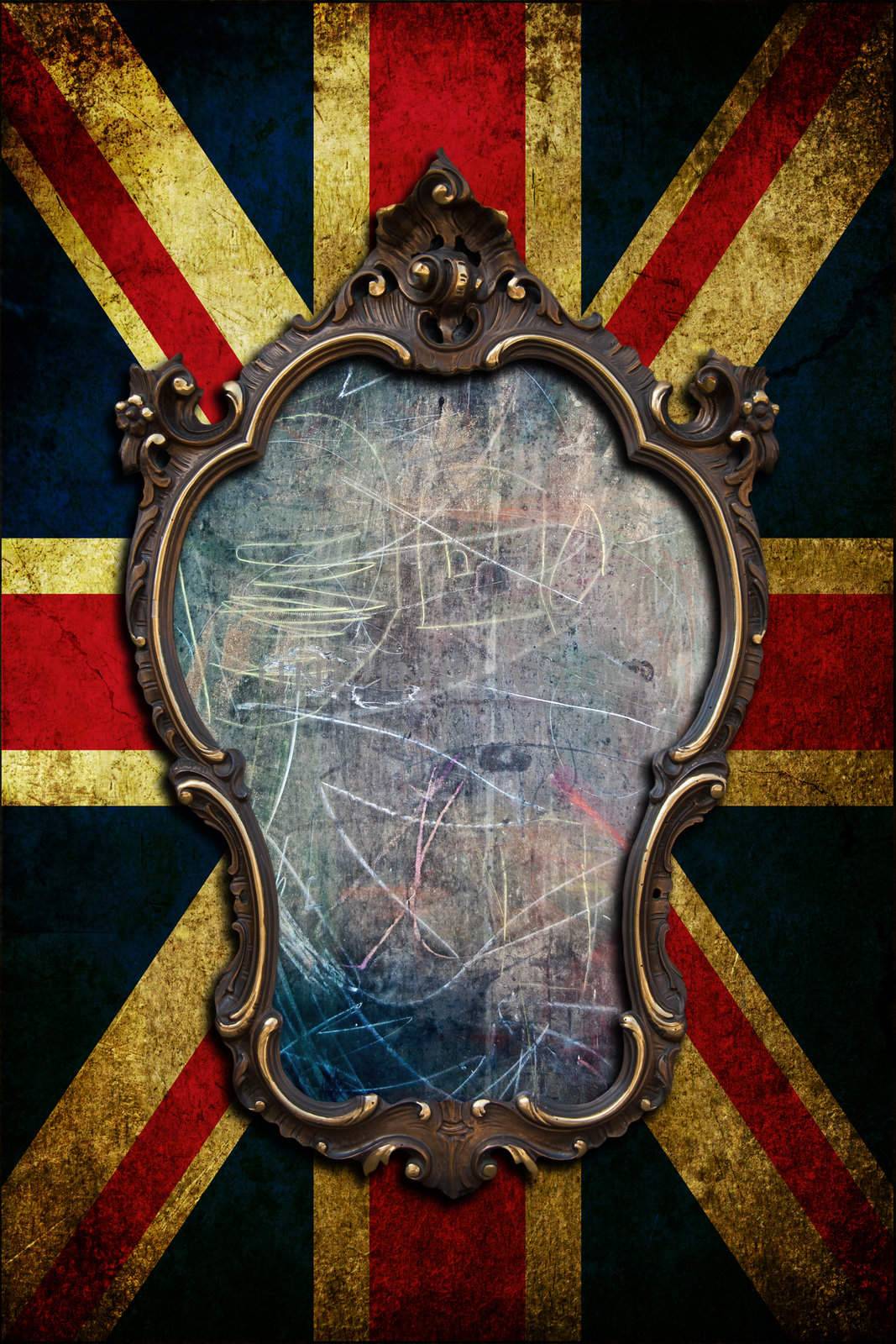 A vintage golden frame on a dark United kingdom flag