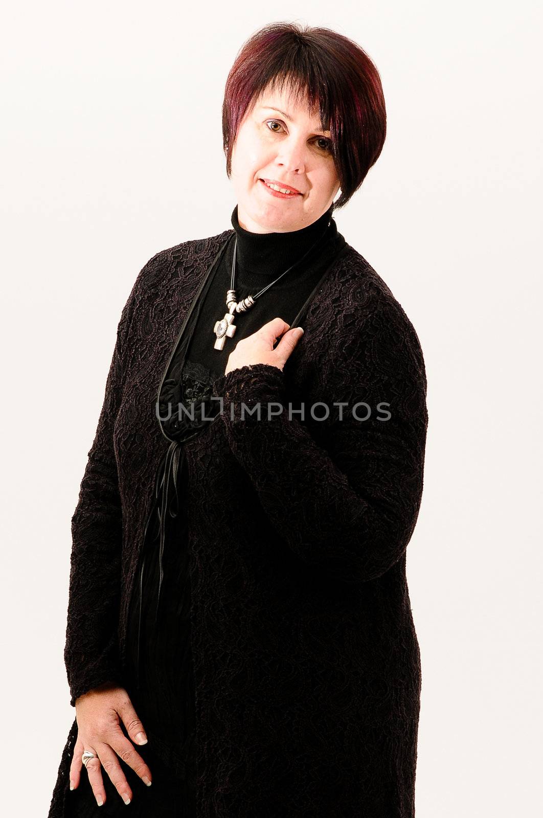 Beautiful attractive mature woman with hand on shoulder by Ansunette