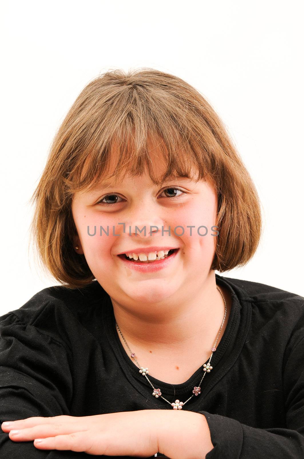 young beautiful  short brown hair teenager smiling with dimple in cheek