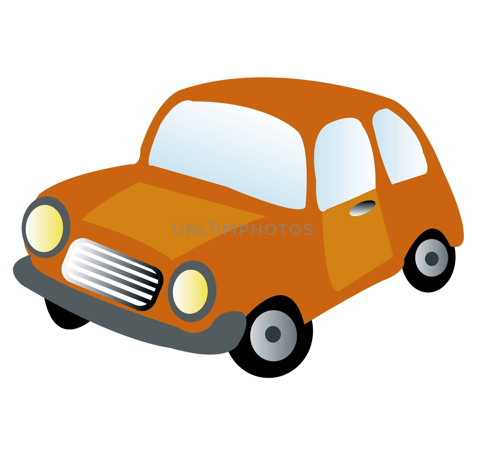 Drawing of the old red car on white background