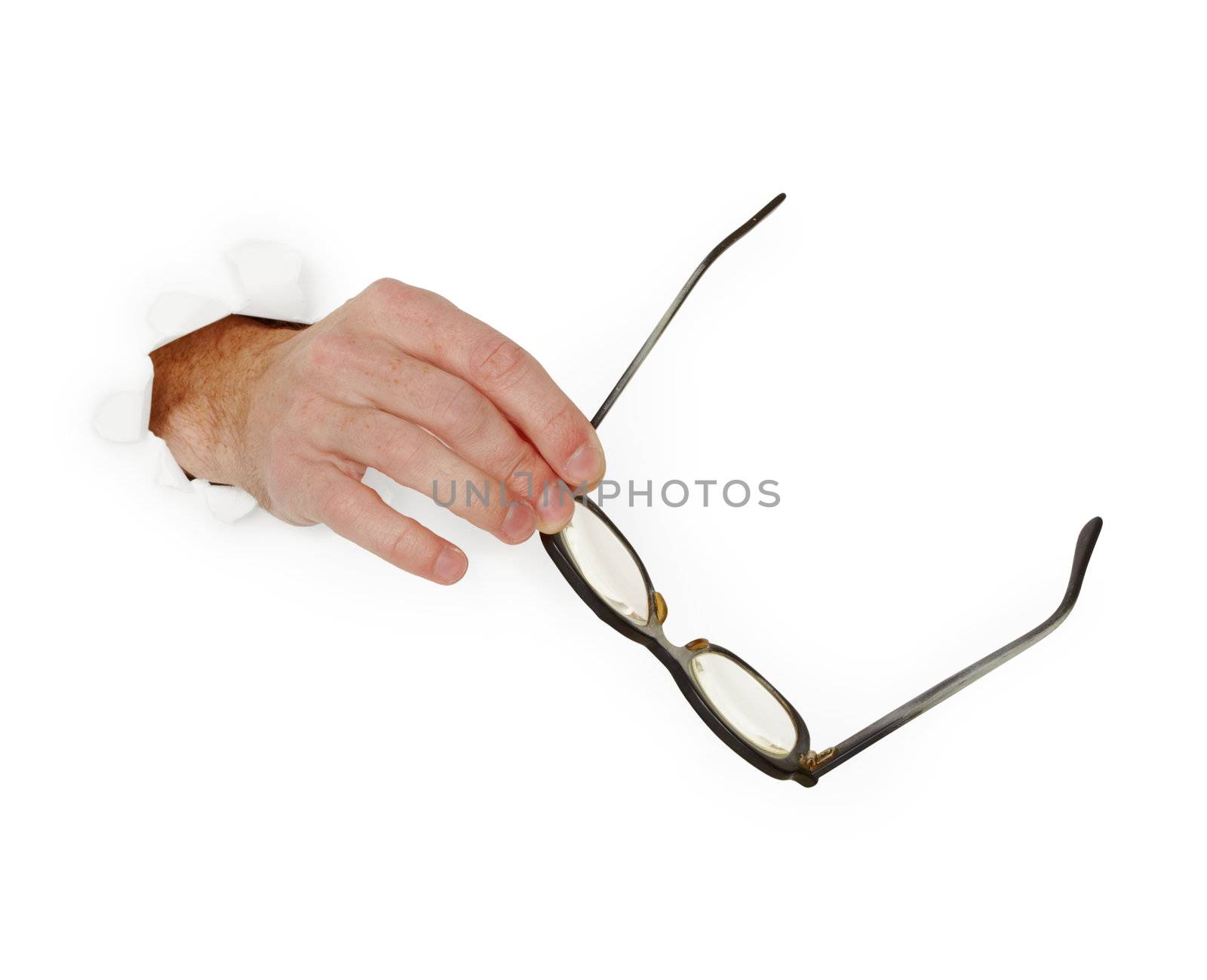 Hand holds glasses isolated on white background