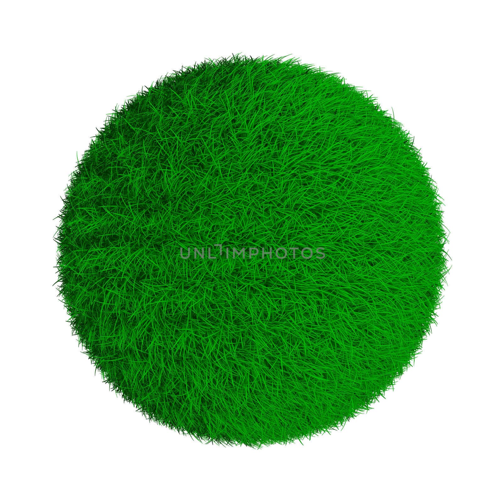 abstract green grassy ball. Isolated 3d image