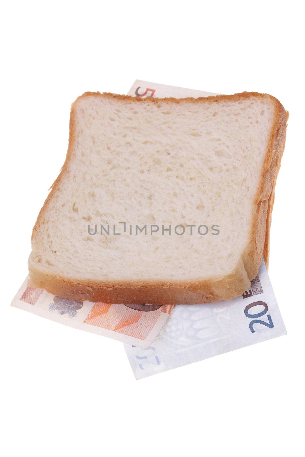 Close up of sandwich made with money 
