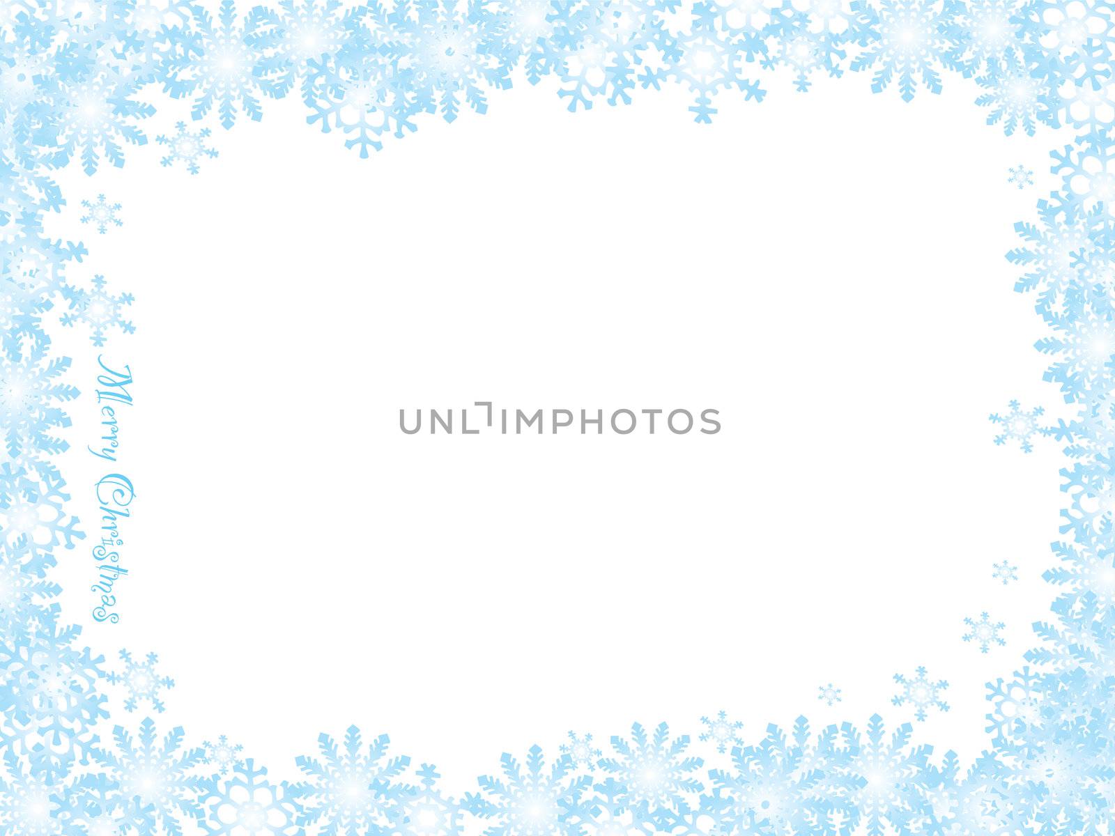 Christmas inspired snow flake background with blue ice frame