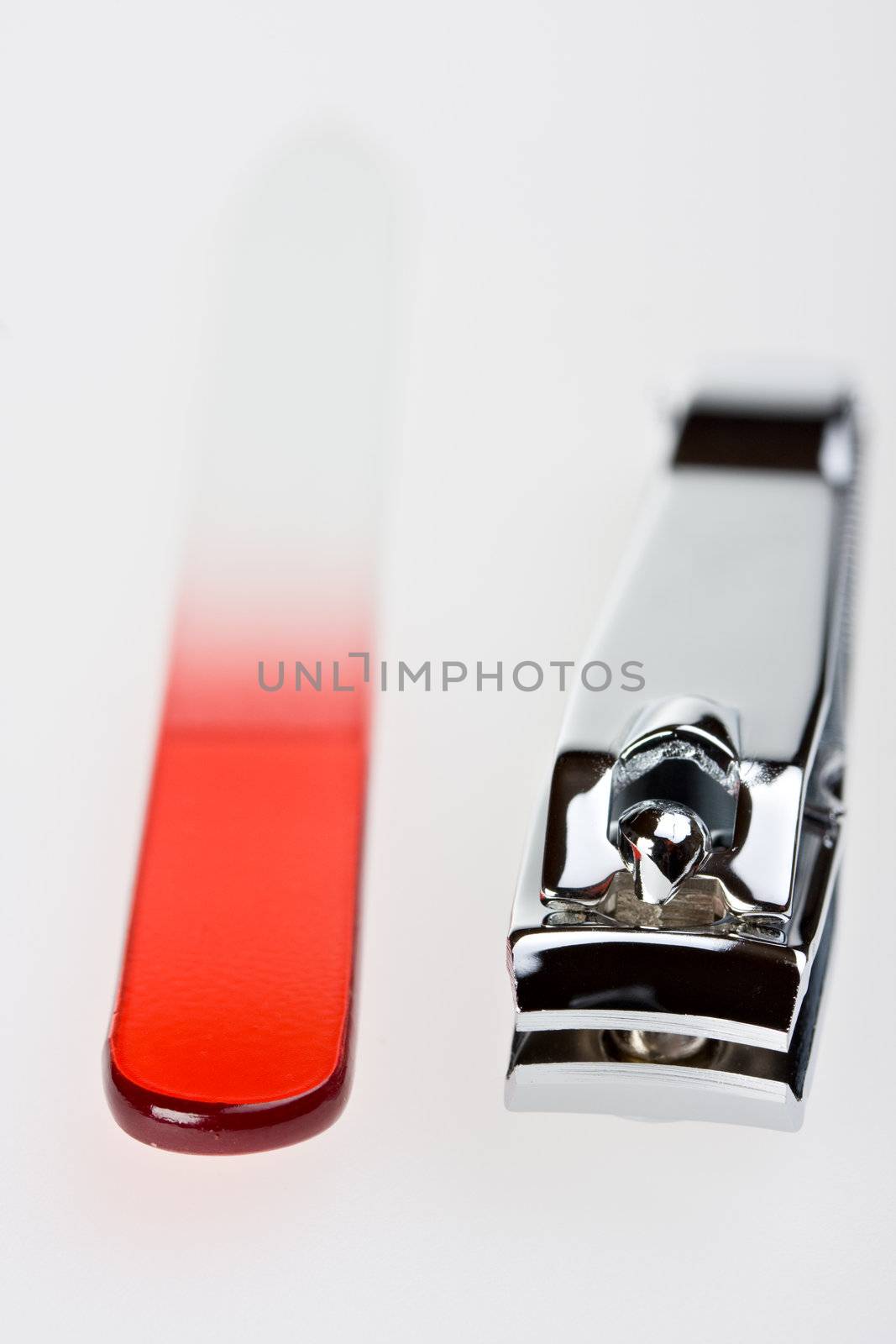 closeup of a nail clipper on white background