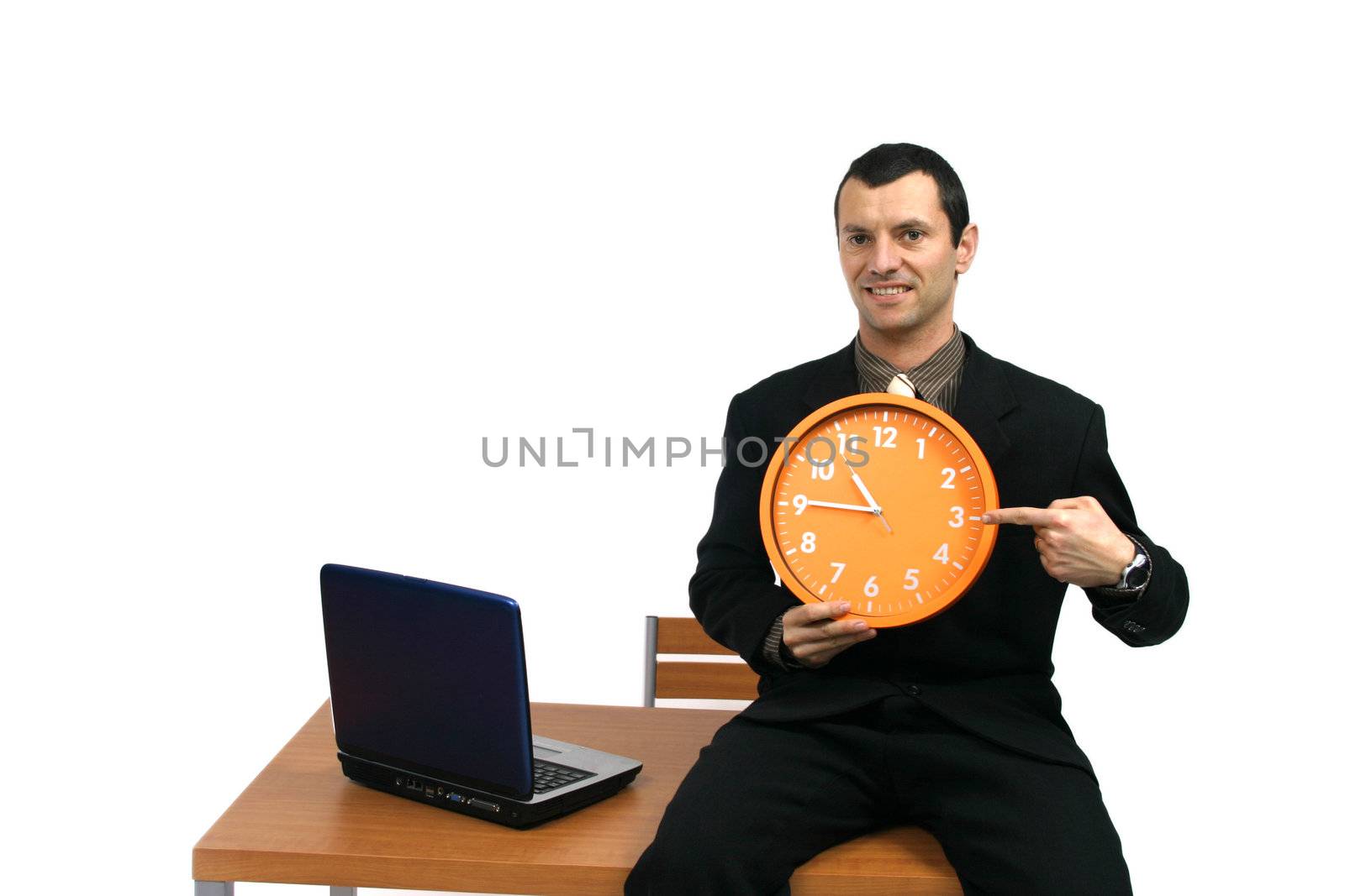 businessman with clock over white background