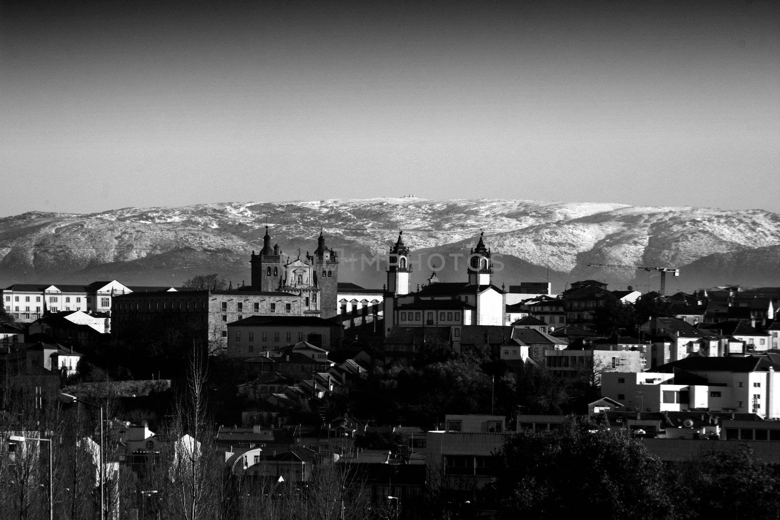 cold winter landscape with snow in viseu