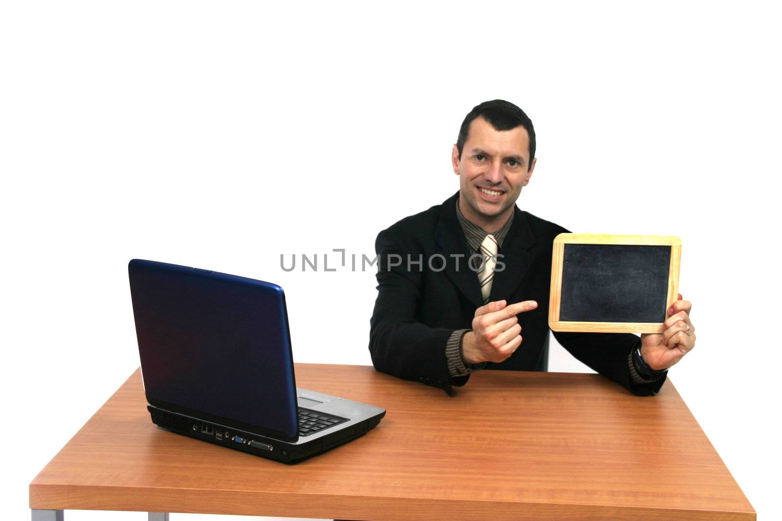 business man with chart over white background