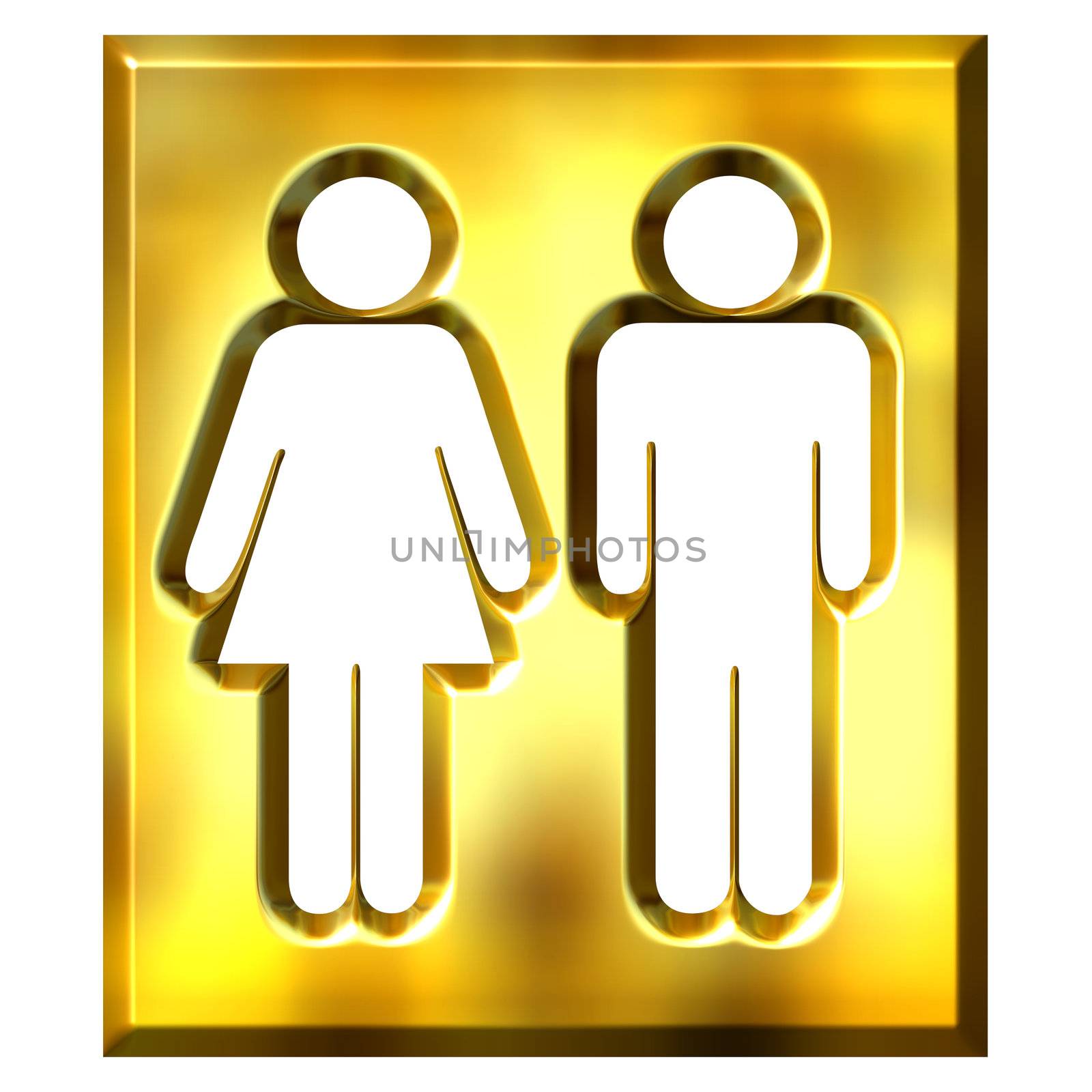 3d golden unisex sign isolated in white