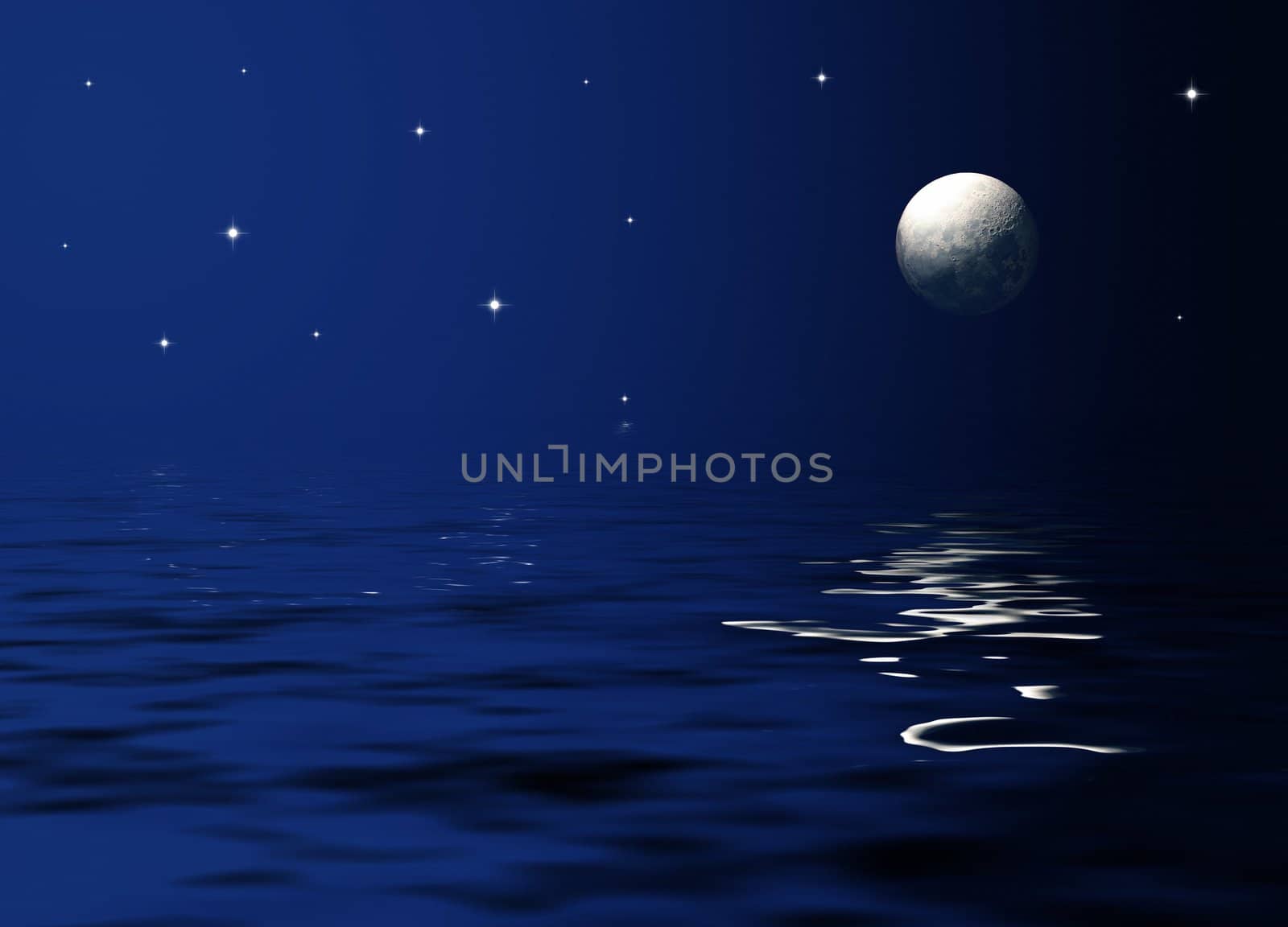 Illustration of a night scenery at sea.