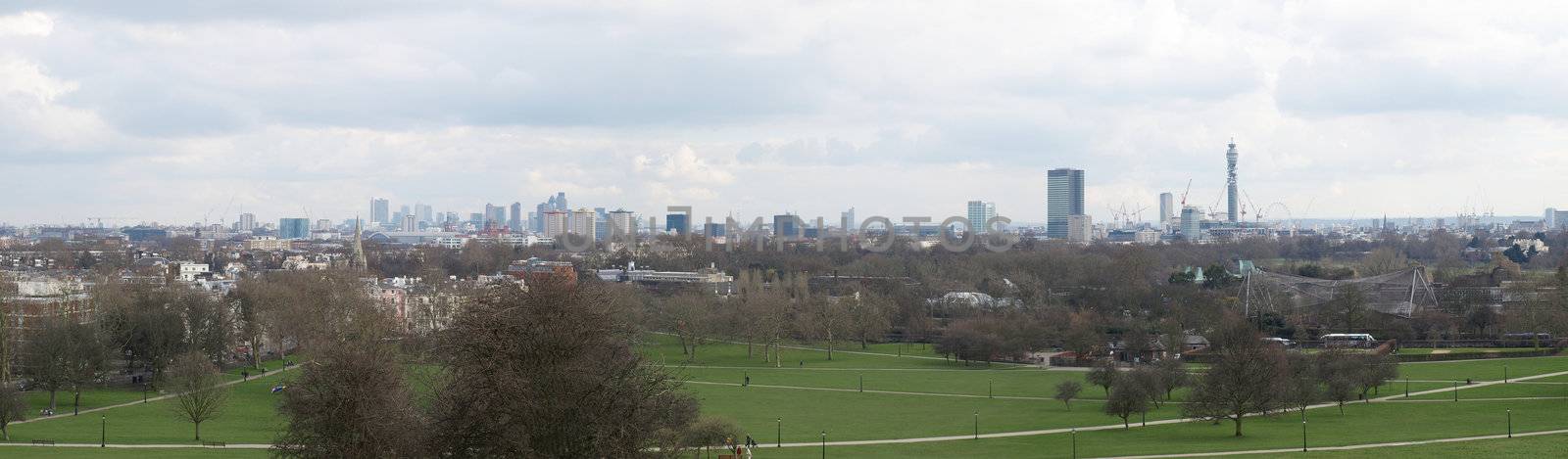 London panorama with city skyline seen from Primrose Hill