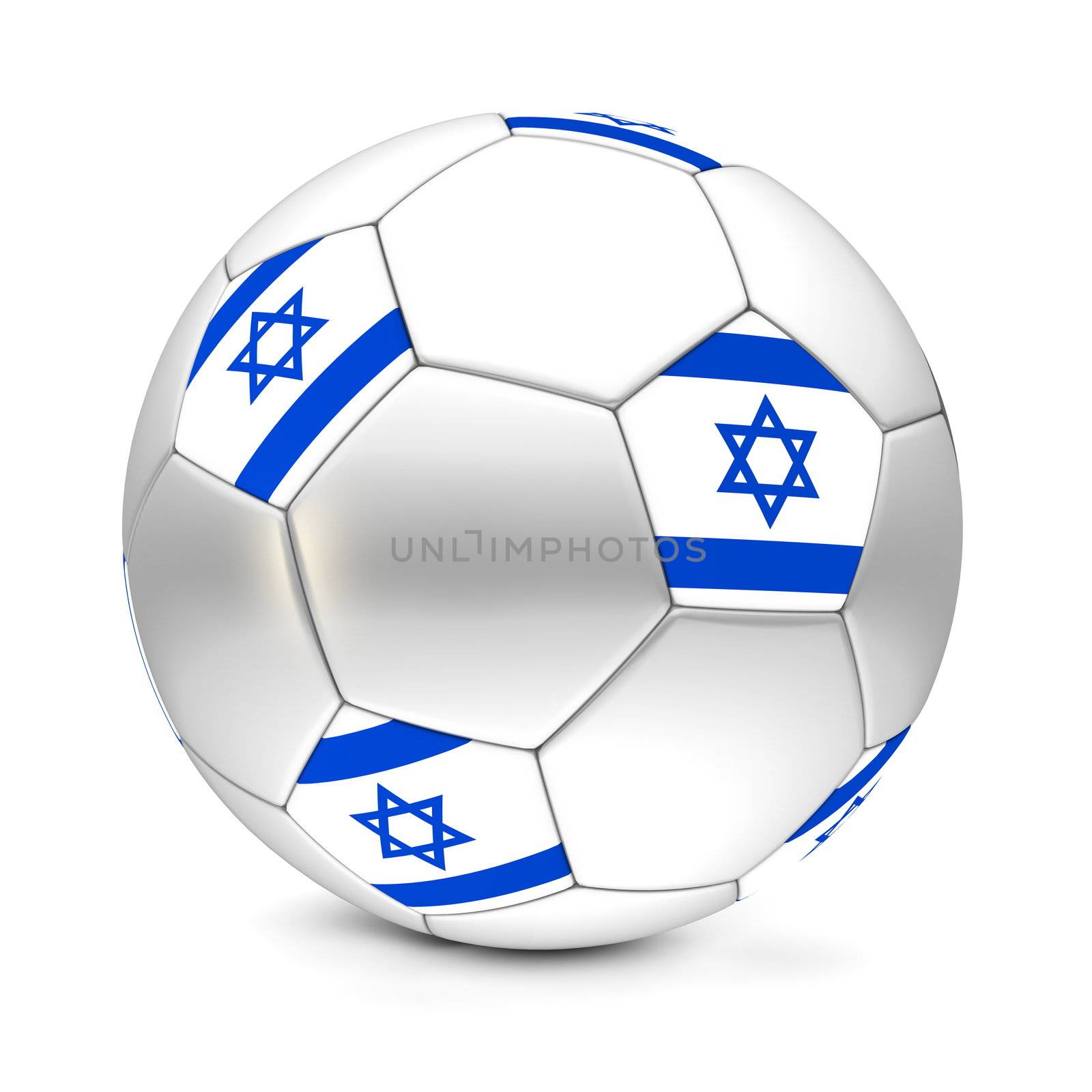 shiny football/soccer ball with the flag of Israel on the pentagons