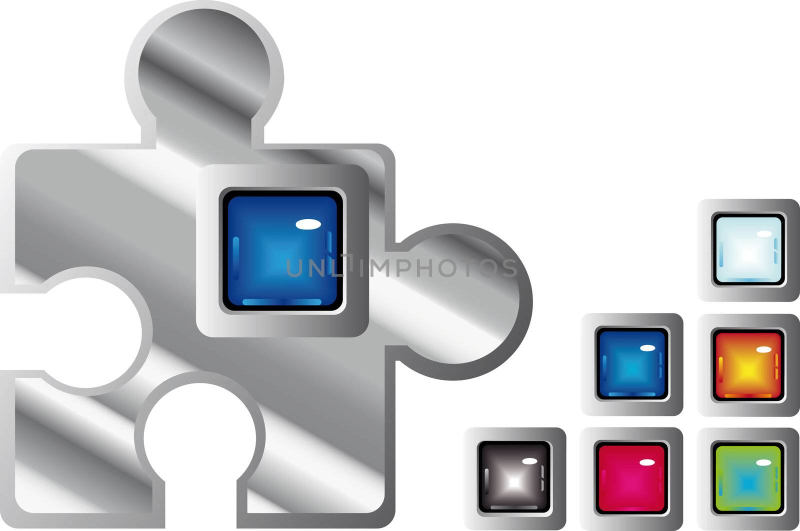 jigsaw glossy square web buttons in different colors