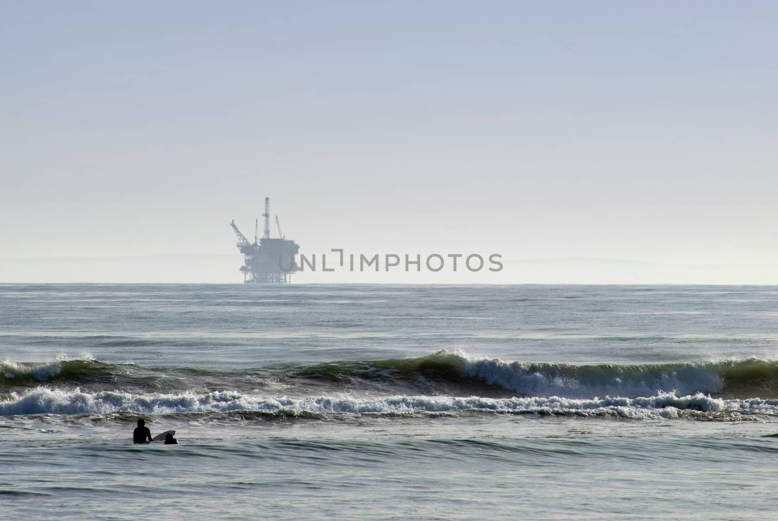 An off-shore oil platform on the pacific coast, off California