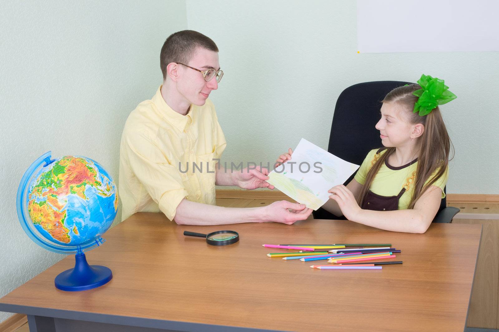 Girl shows new drawing to the brother by pzaxe