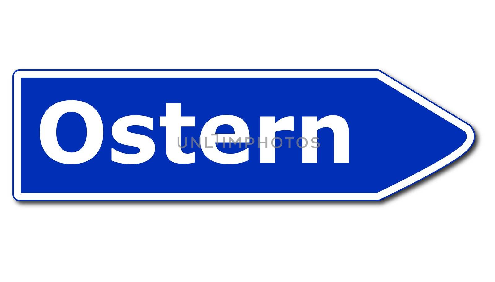 easter concept with blue road sign isolated on white background