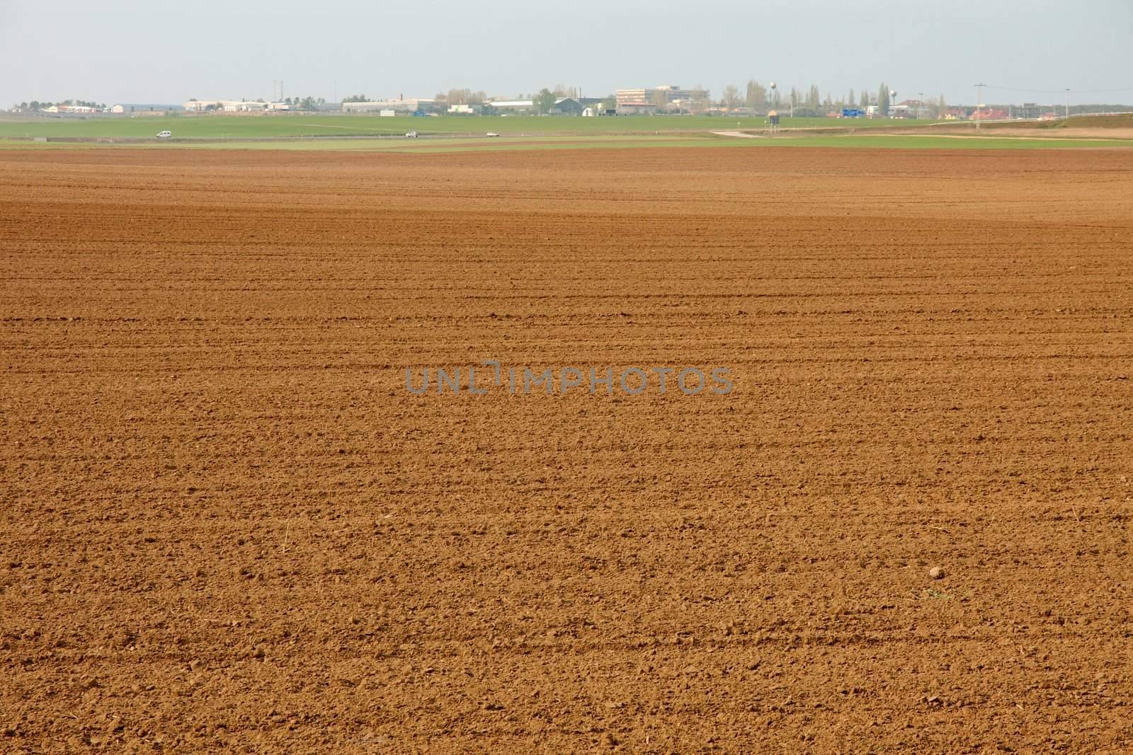 Agricultural field with fertile brown soil