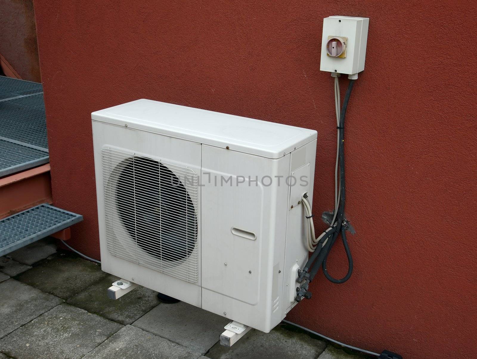 Exterior unit of an air conditioner on the wall