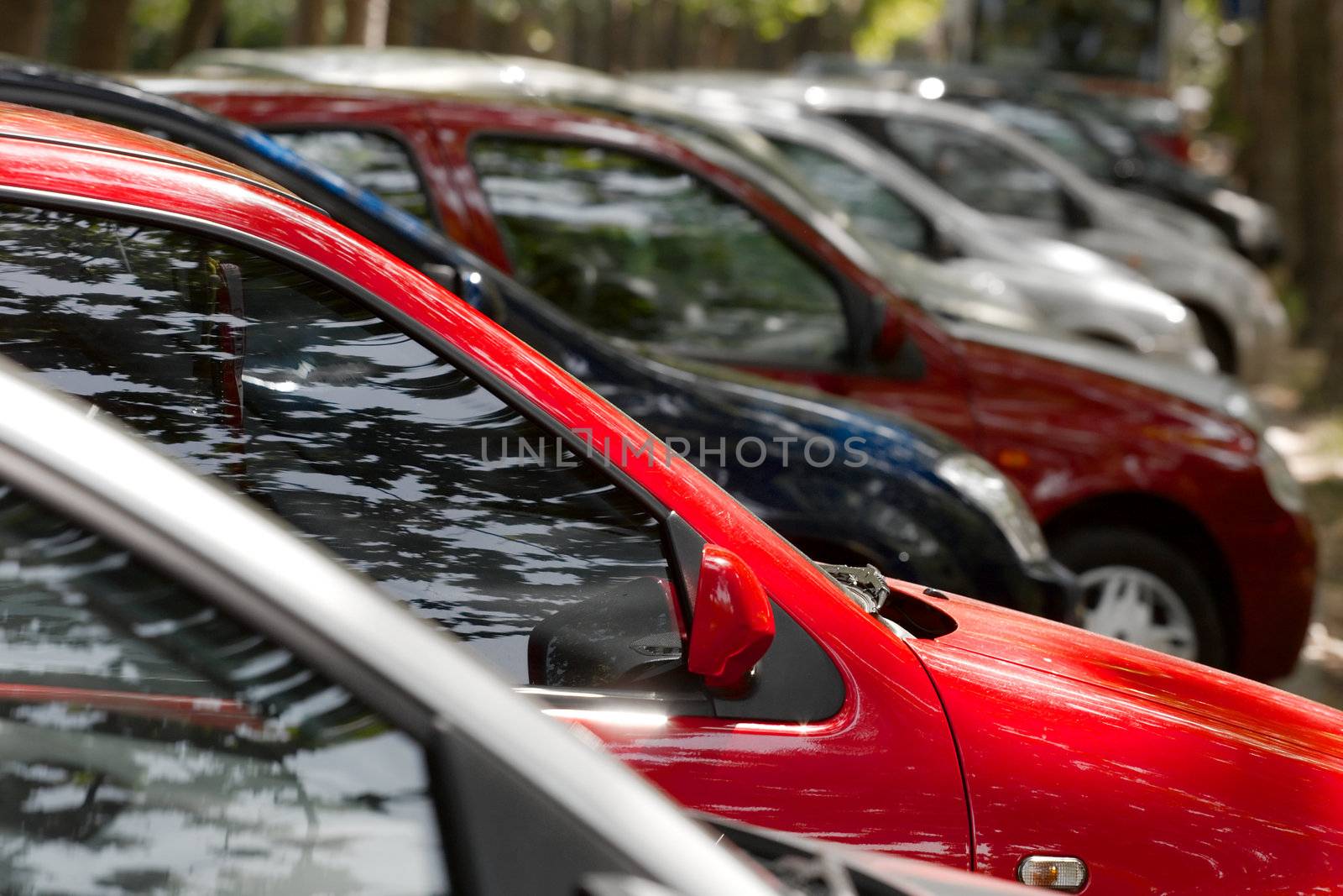 Cars parking in a row, selective focus