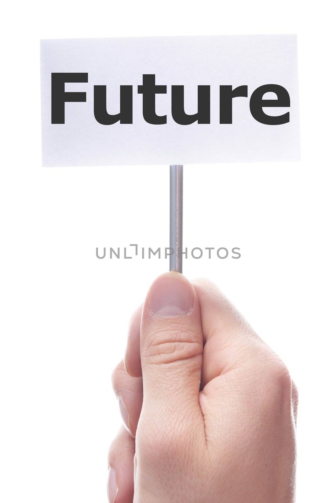 future concept with hand holding paper with word
