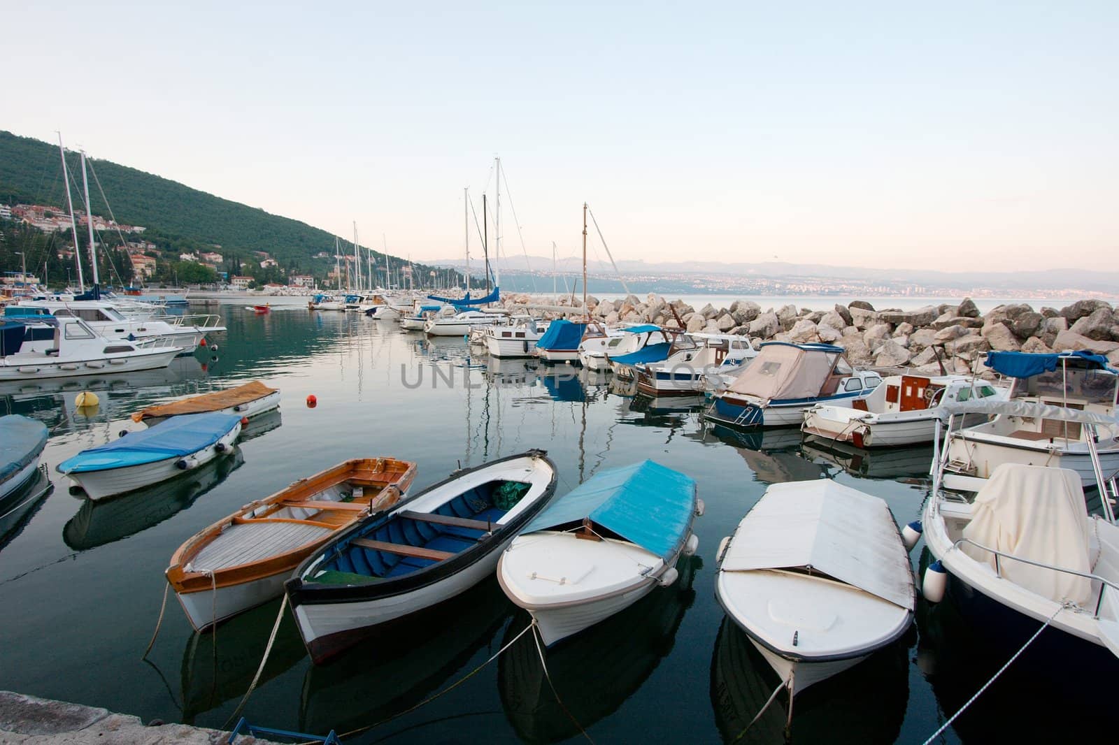Boats in the harbor of a mediterranean village