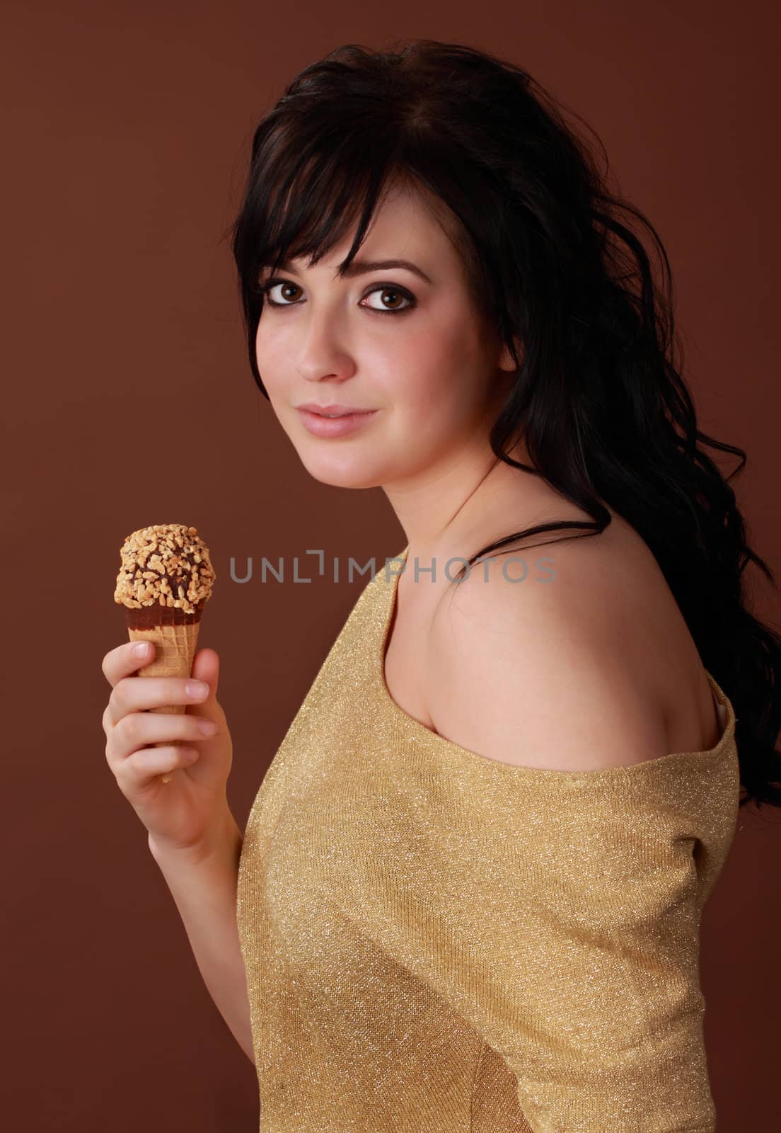 young caucasian woman with ice cream cone