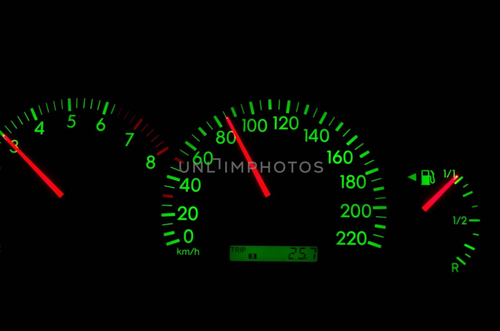 Speedometer of a car showing 85