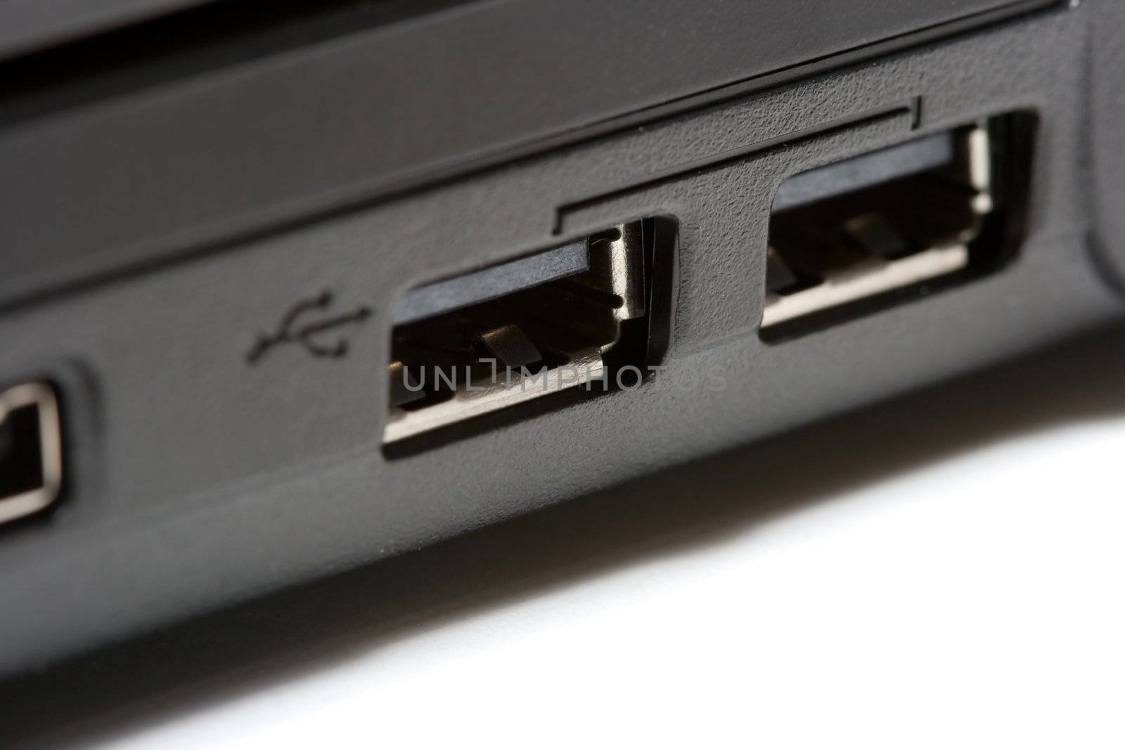 Closeup of the USB port on a laptop