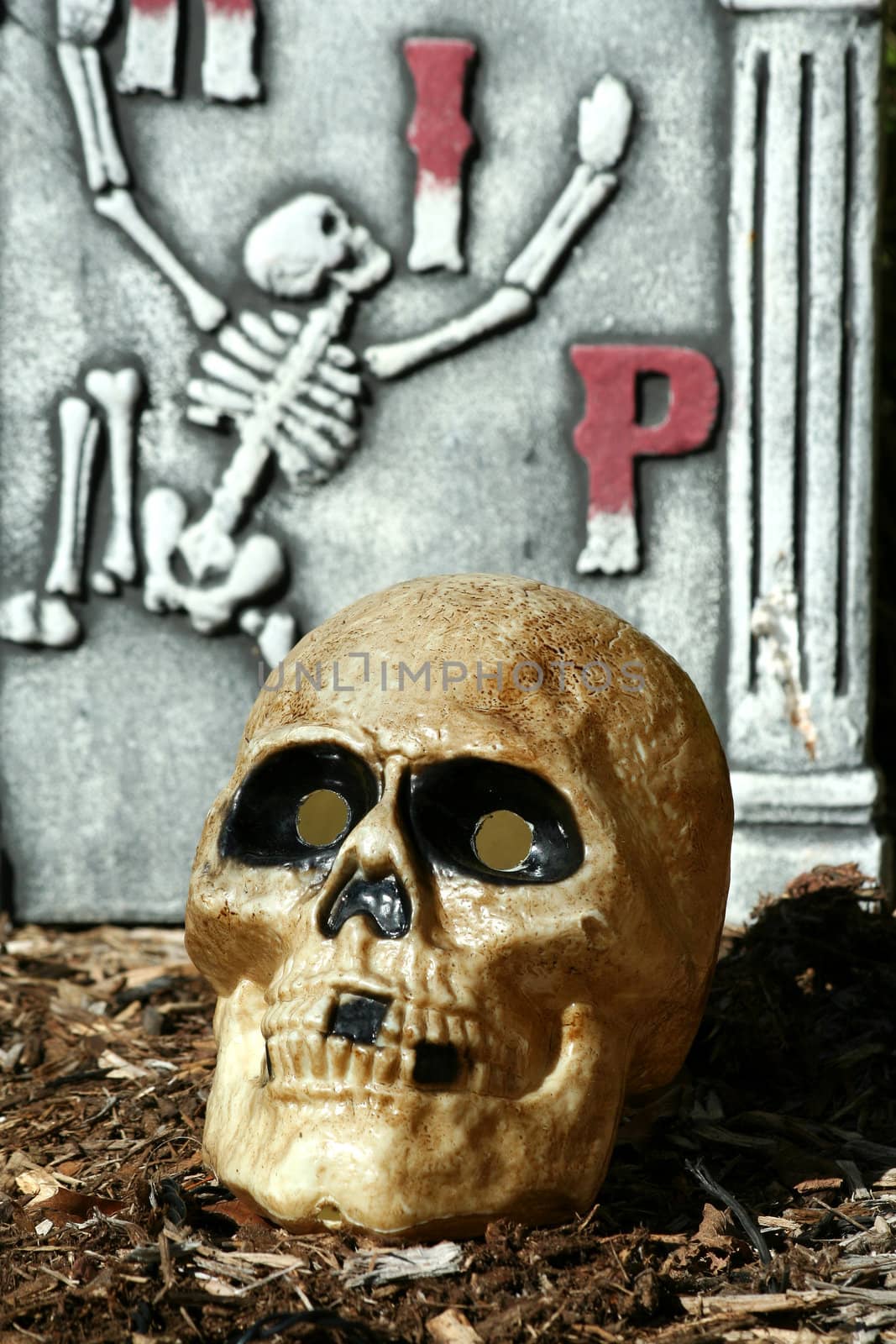 A Scary skull with gravestone