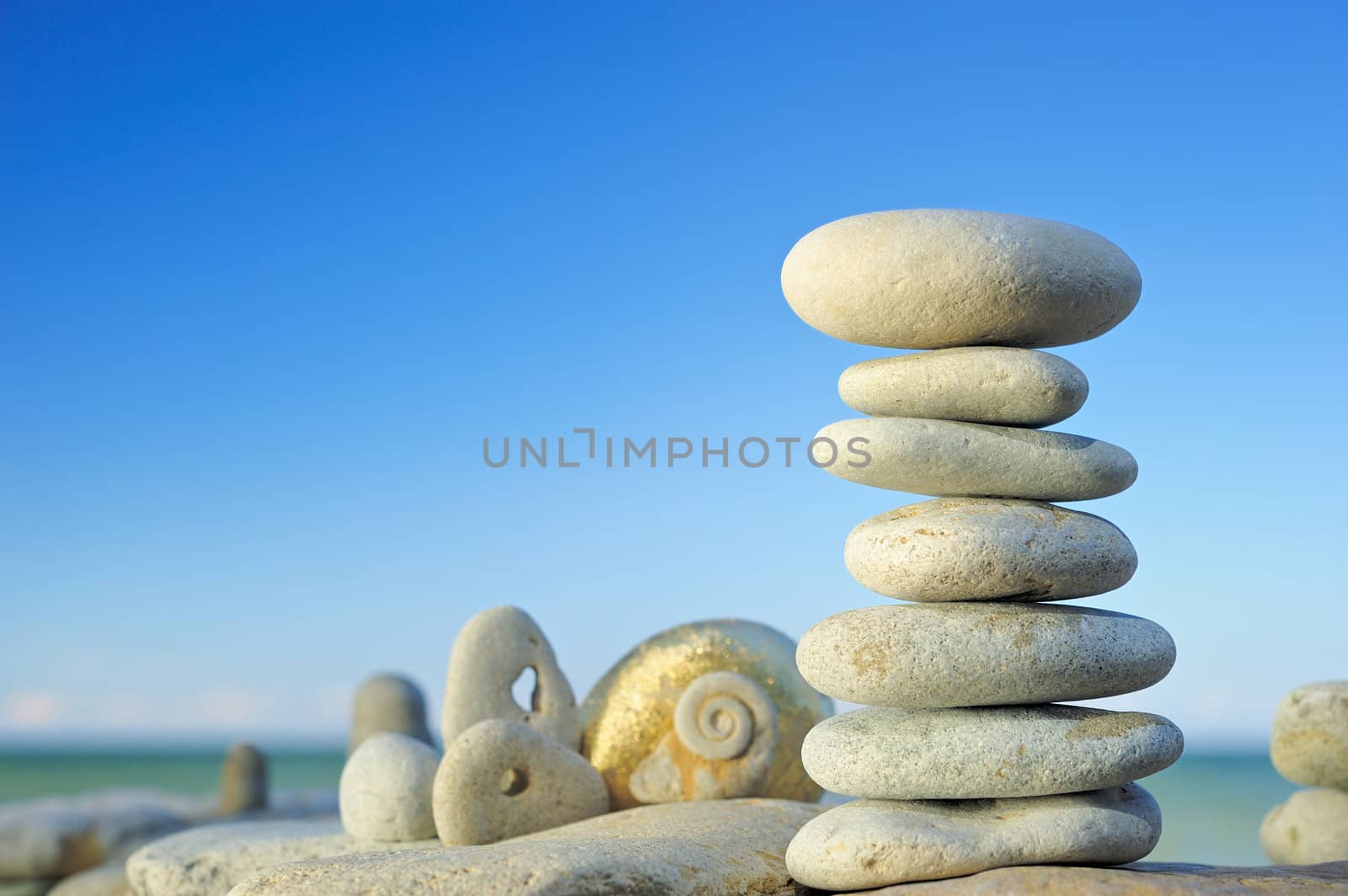 White stones junction on the sea coastline